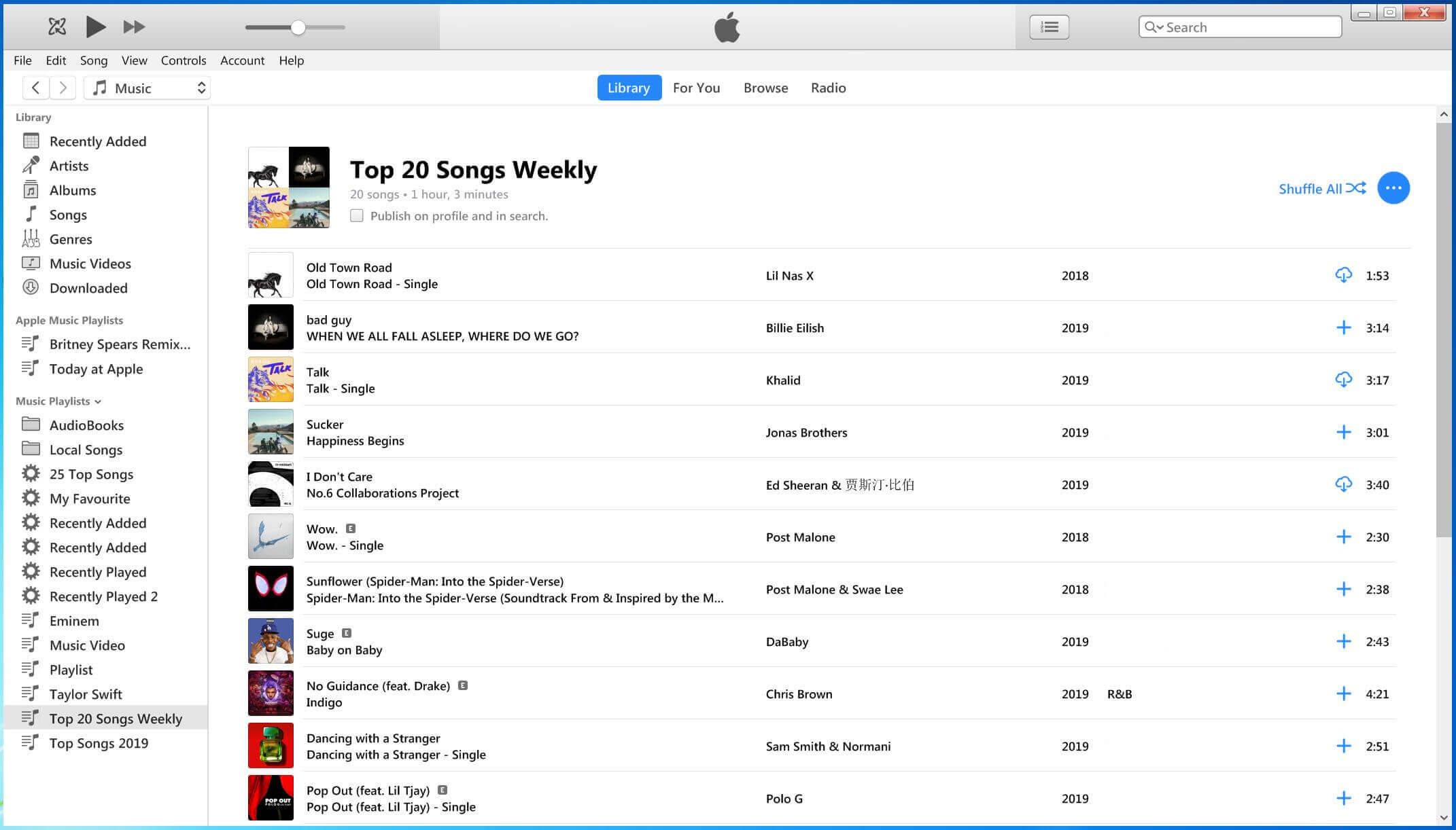Top 20 Apple Music Songs on iTunes library