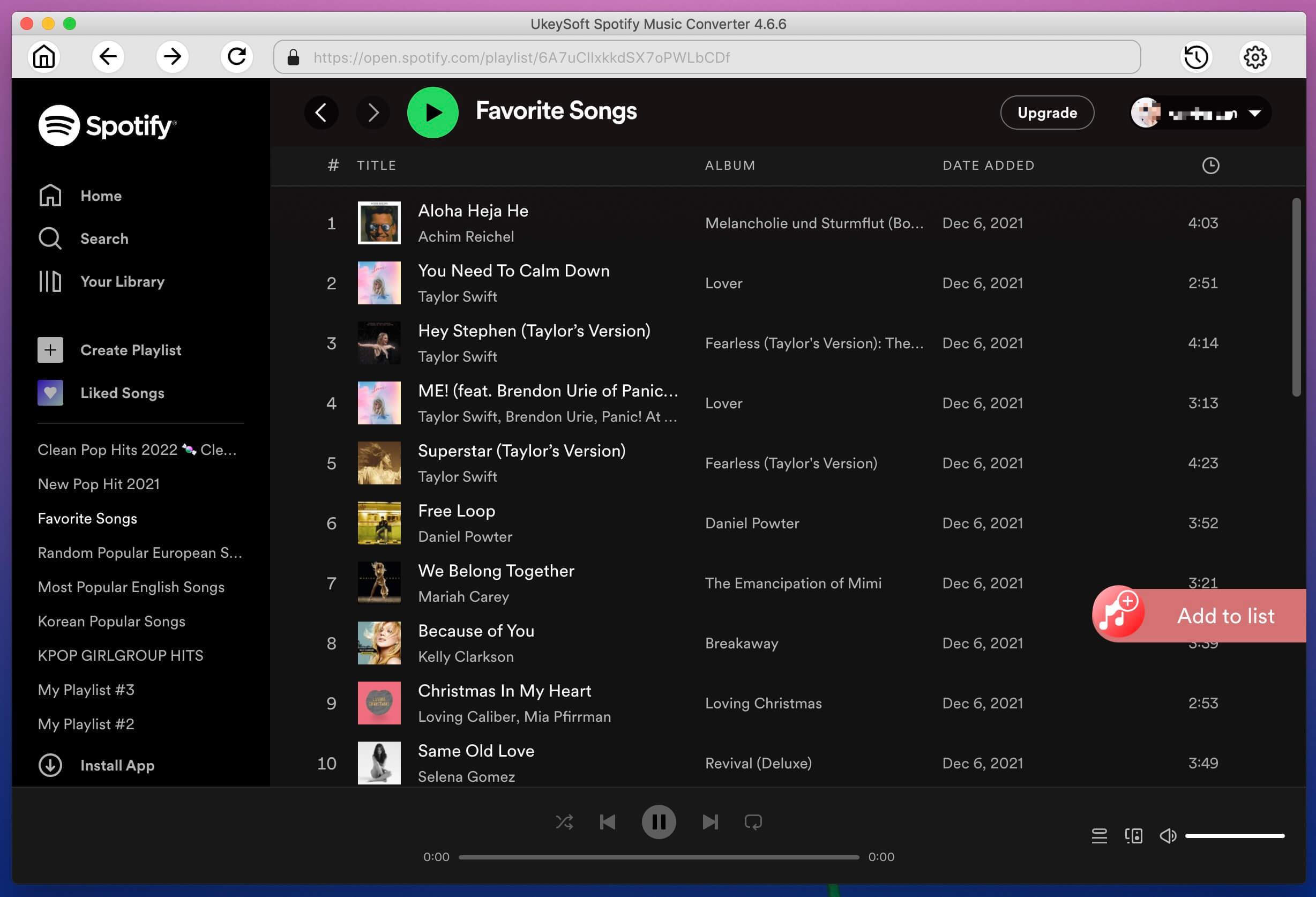 trascina e rilascia la playlist di Spotify