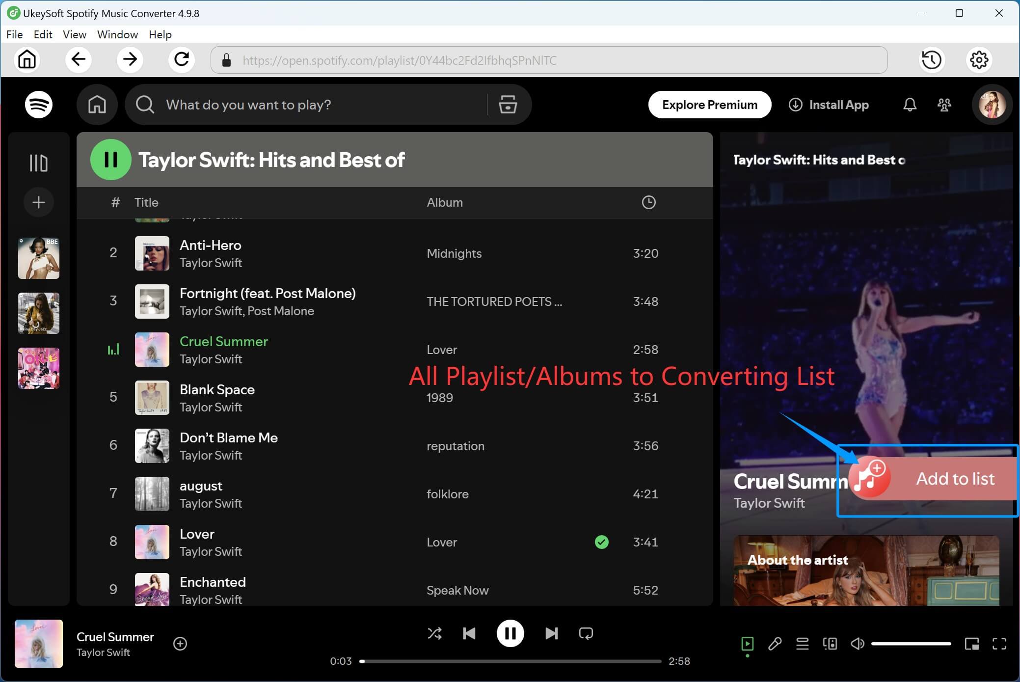 add Taylor Swift songs