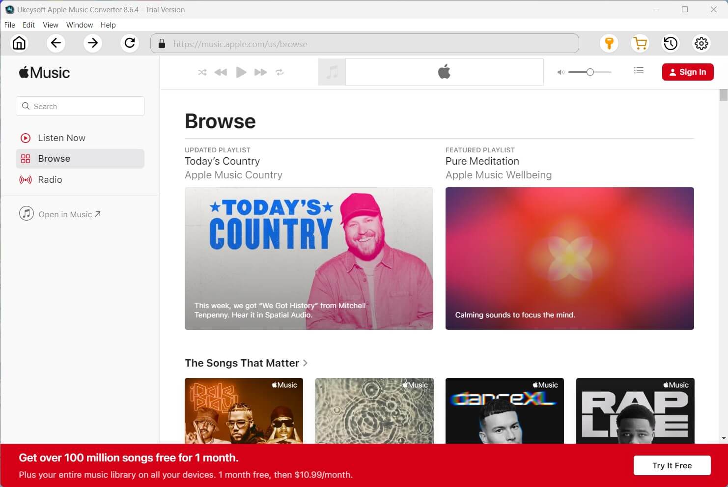 Interfejs Windows konwertera Apple Music