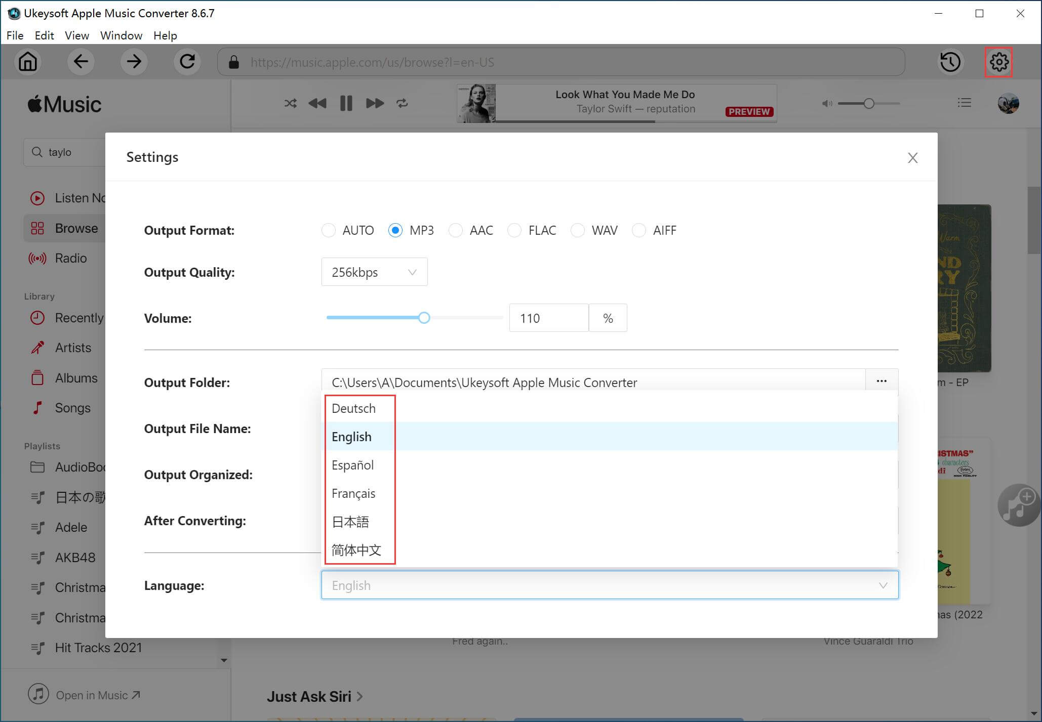 select mp3 format