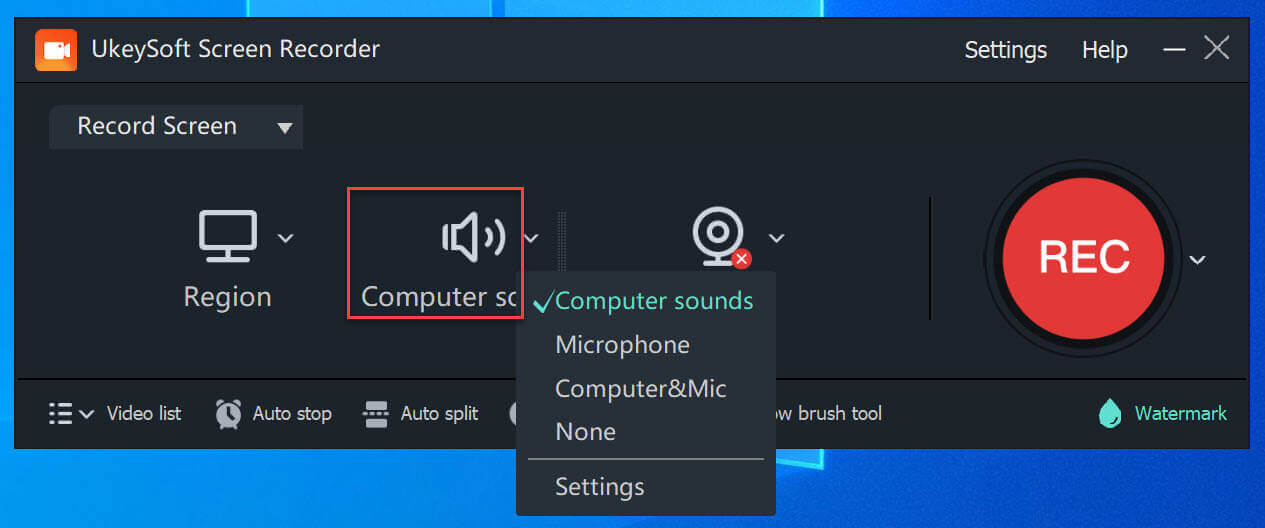 selezionare l'audio del computer