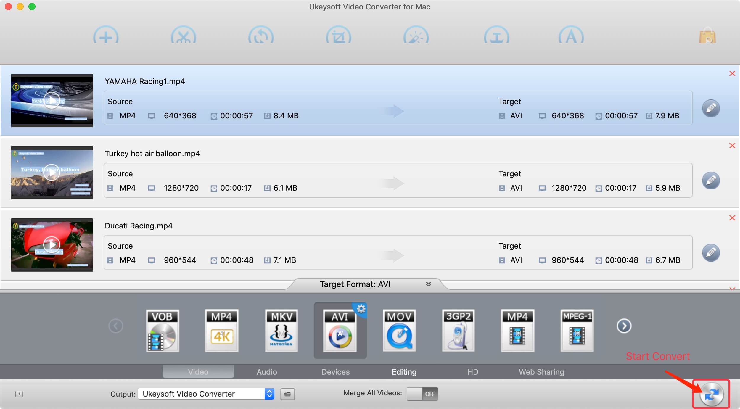 pilih AVI sebagai format output