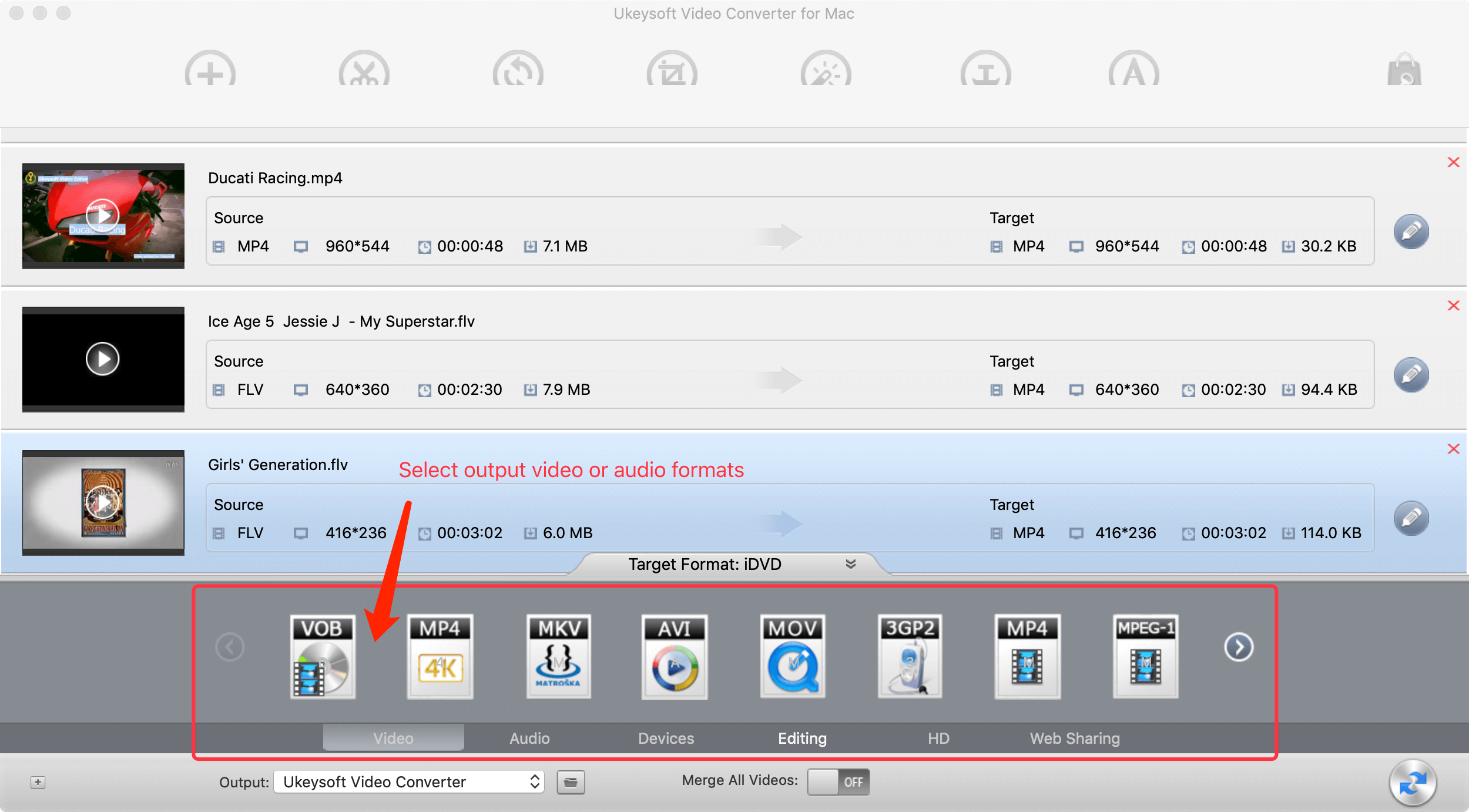 tetapkan MP4 sebagai format output