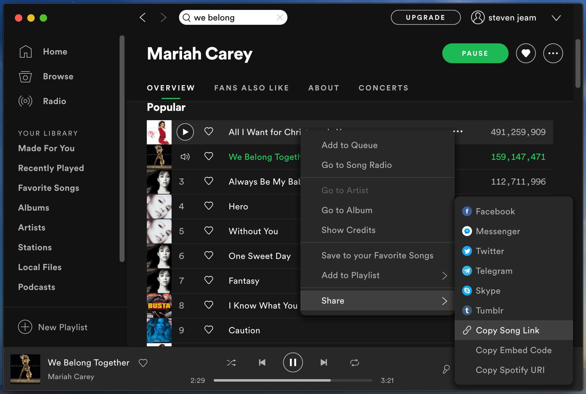 copy spotify songs link