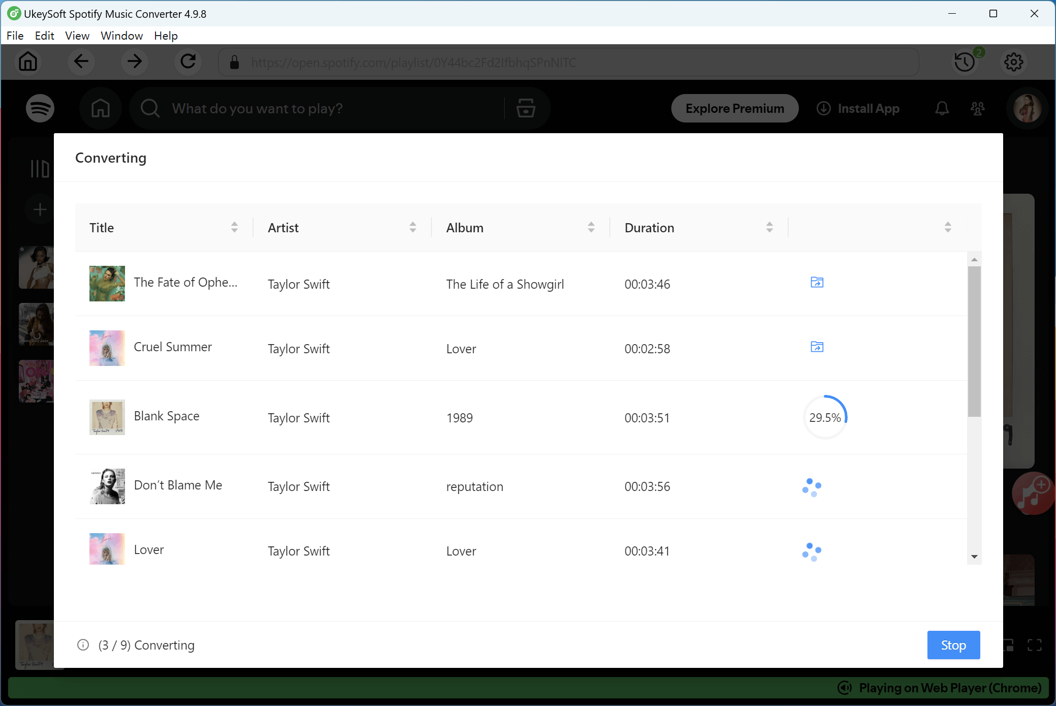 downloading Taylor Swift songs to MP3 on spotify