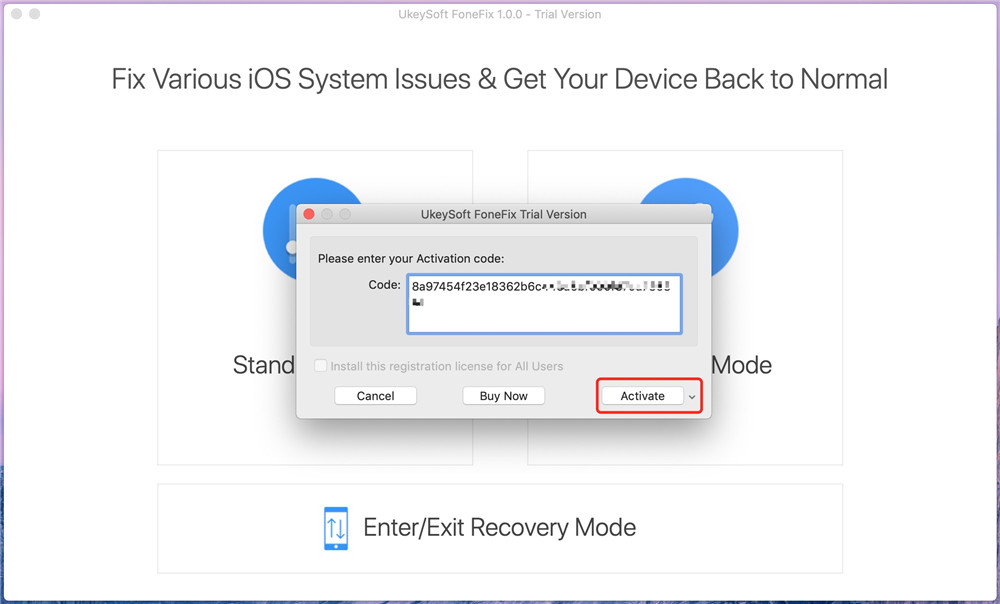 insira o código de licença fonefix