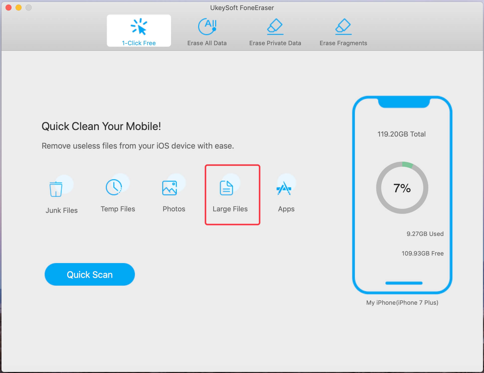 cancella i file di grandi dimensioni di iphone