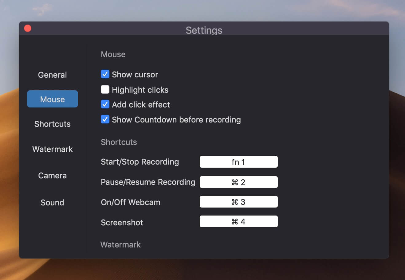 mouse display setting