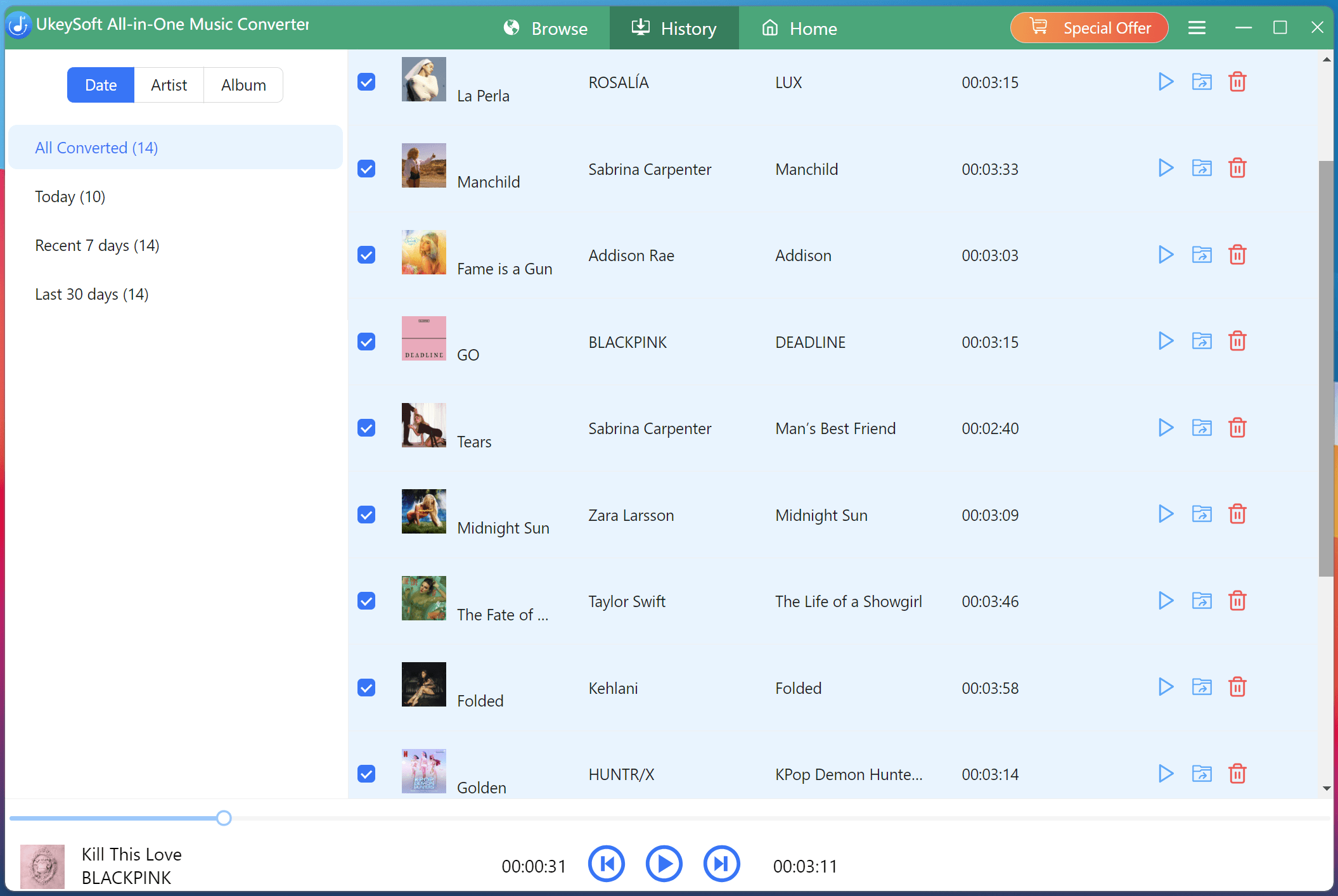built-in music player