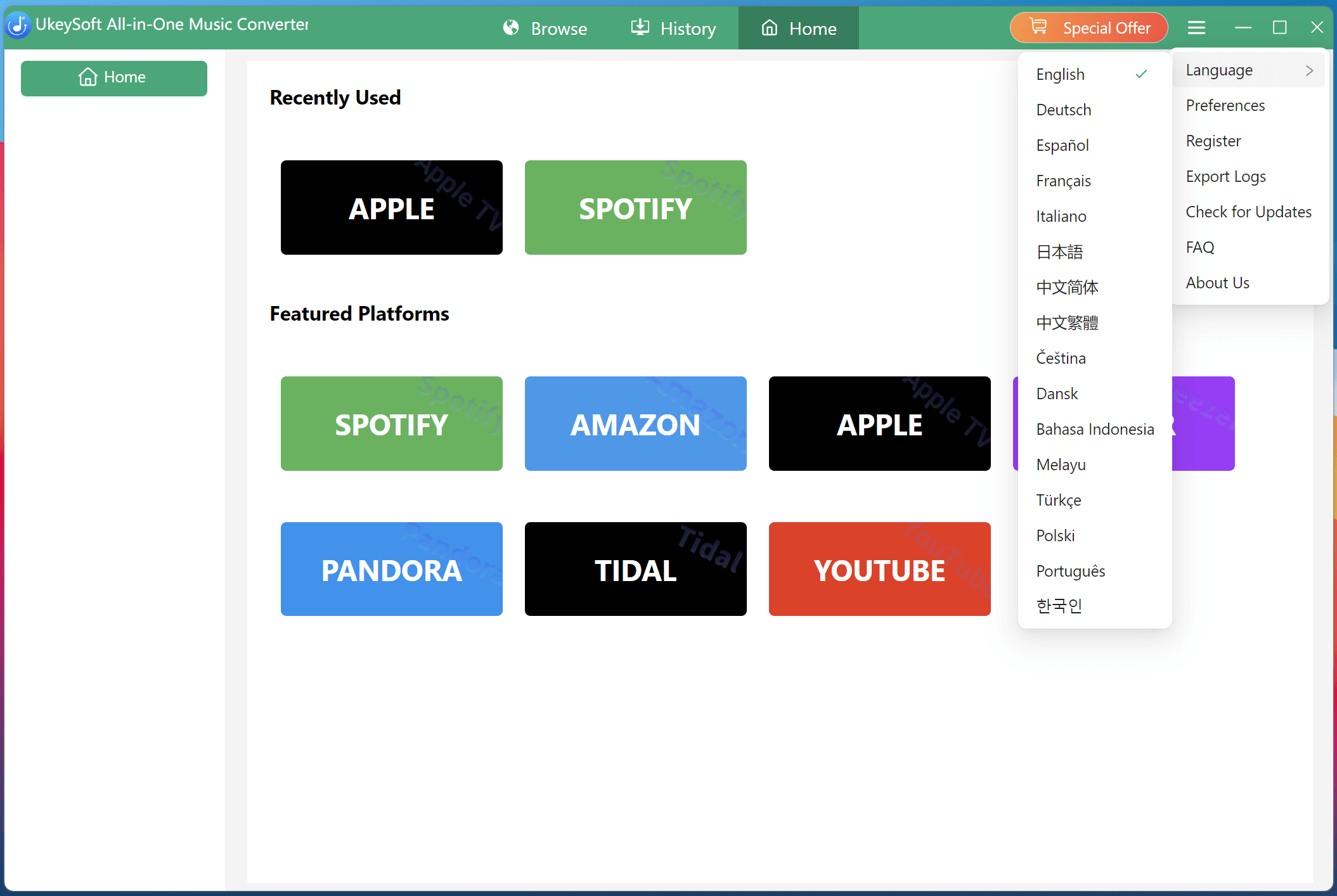 UkeySoft Music Converter Support Multiple Language