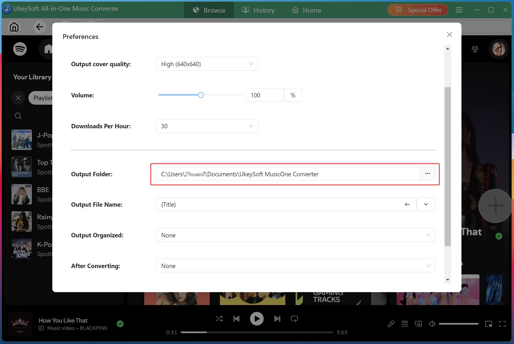 Change Output Folder