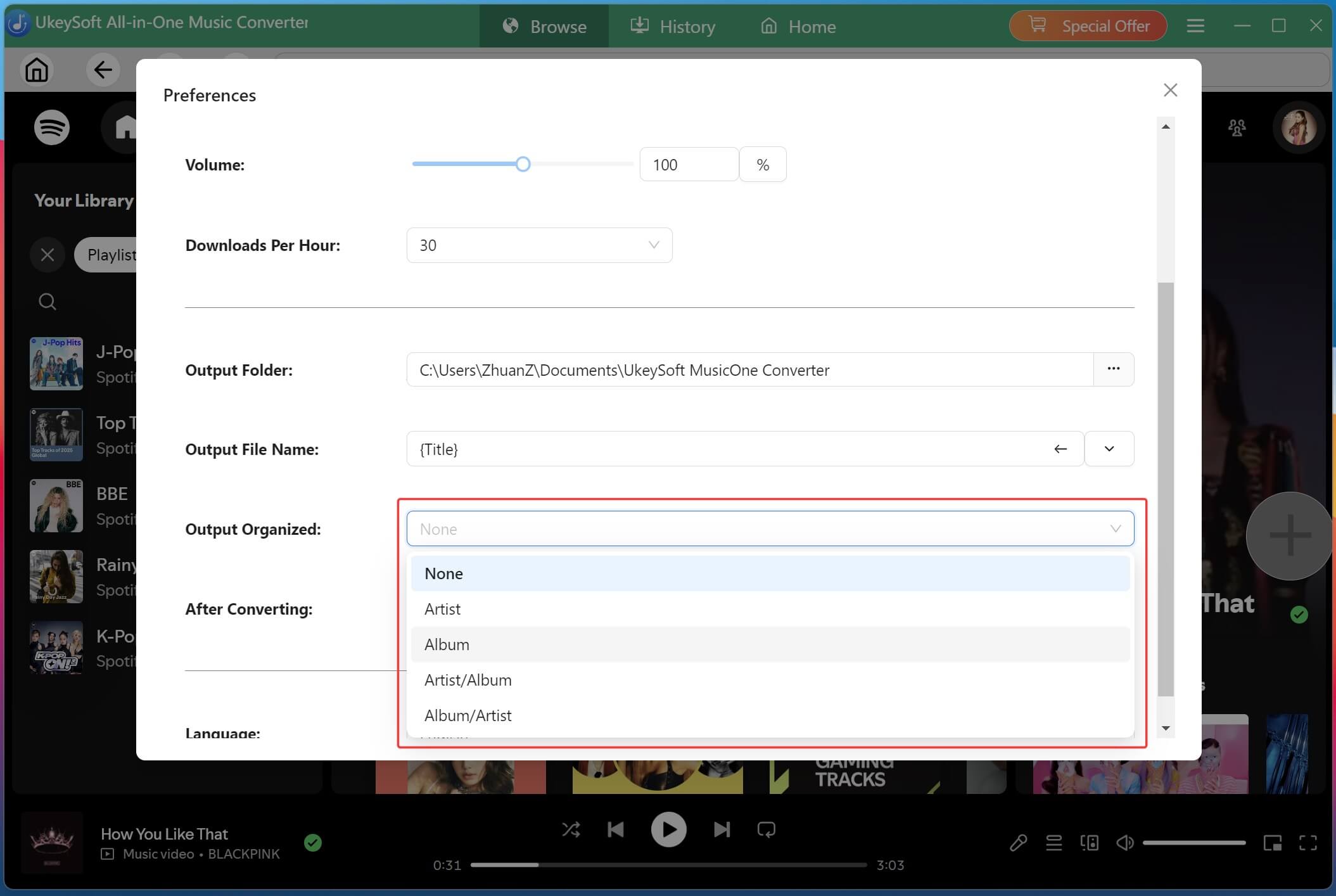 Organize Output Songs