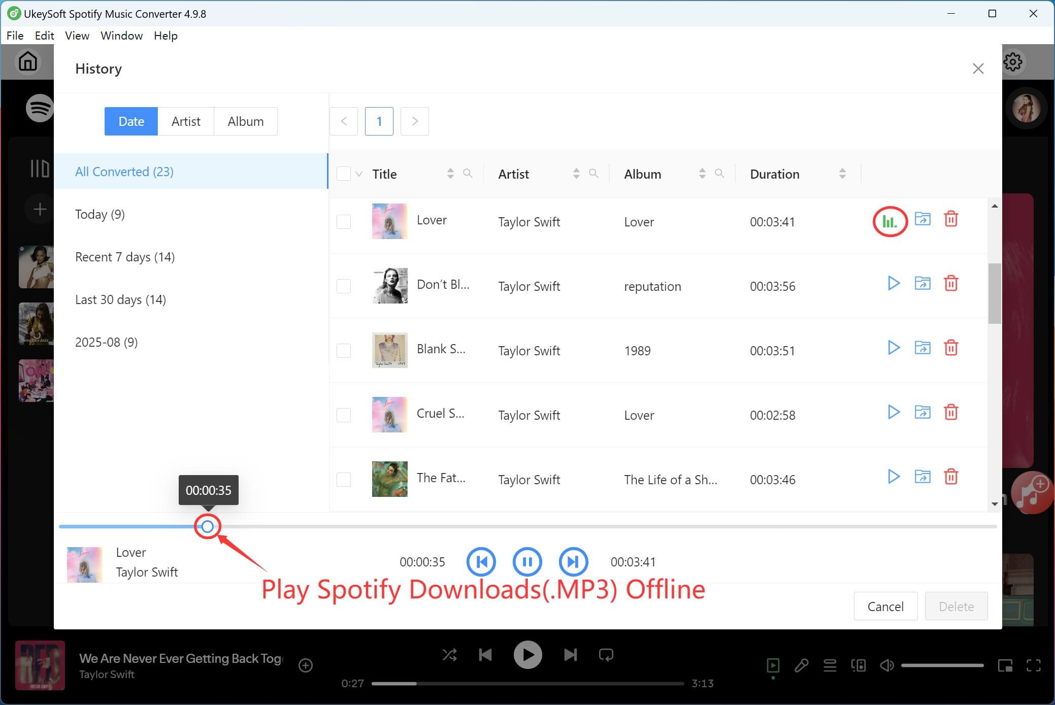 play Taylor Swift songs offline