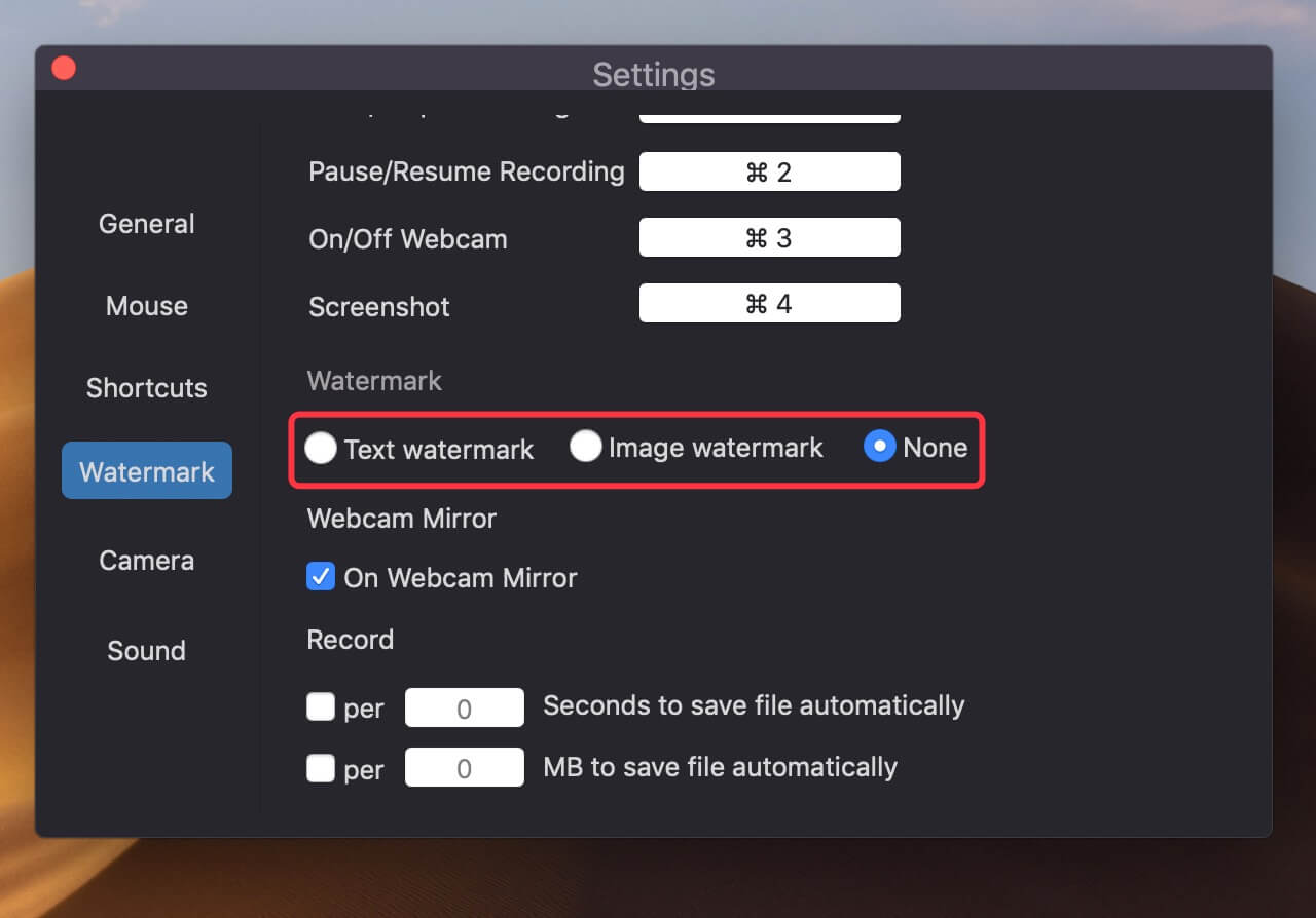 watermark setting