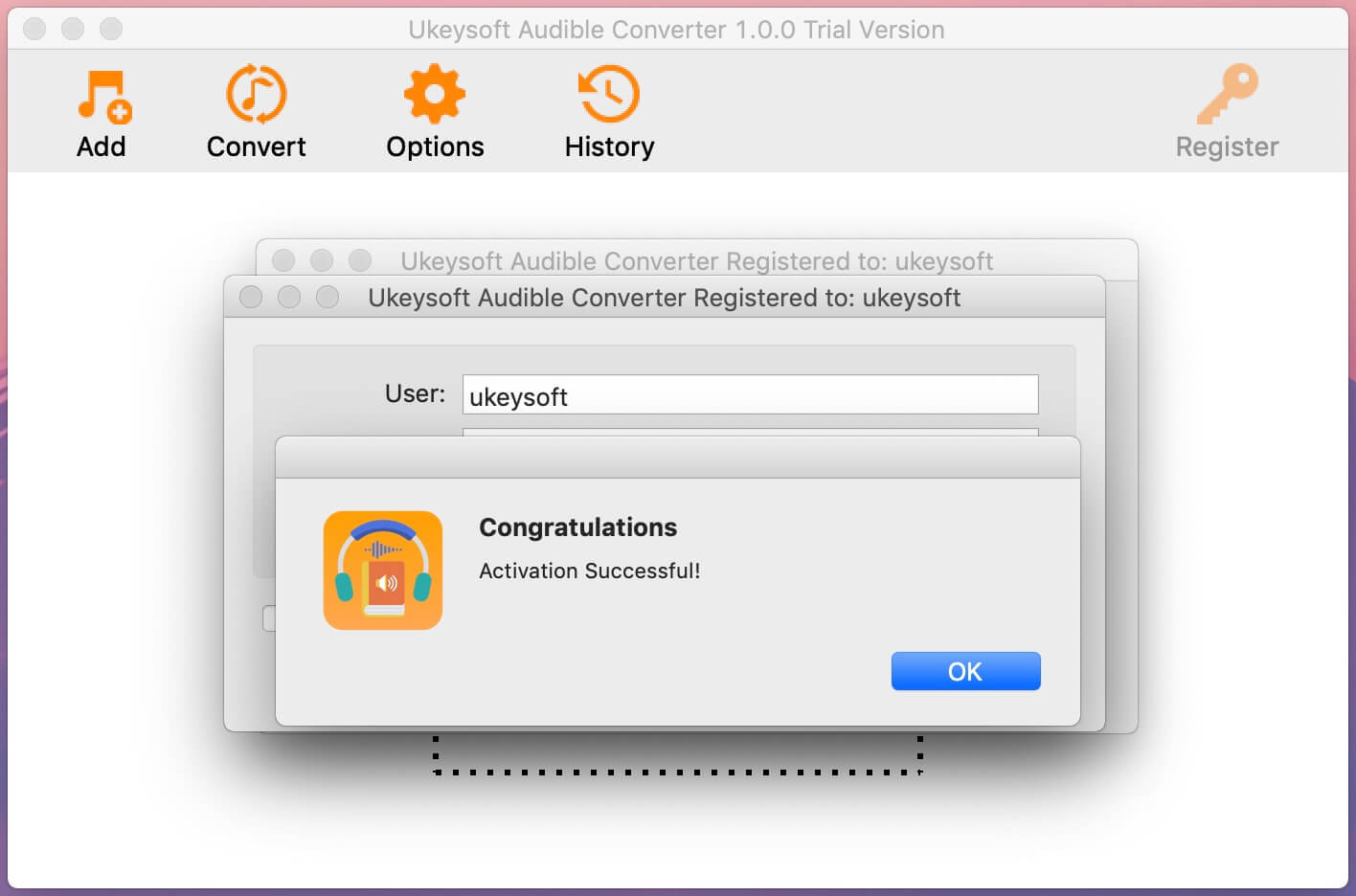 registrar convertidor audible con éxito