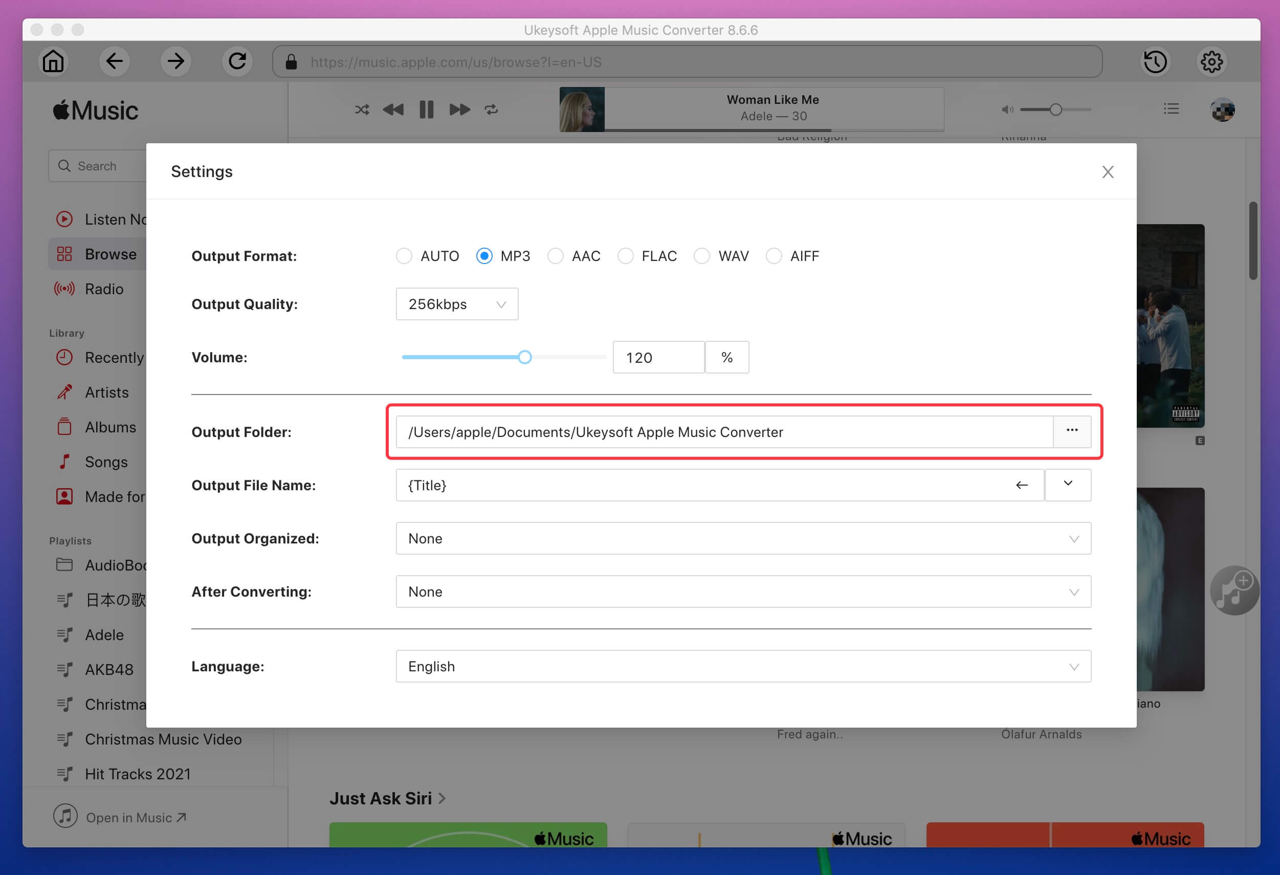 change output folder