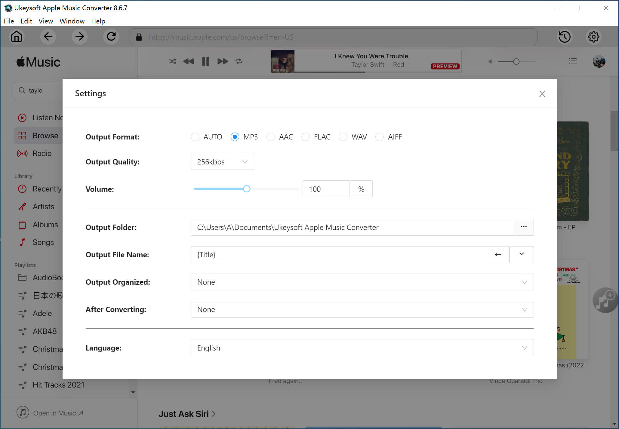 pilih mp3 sebagai format output