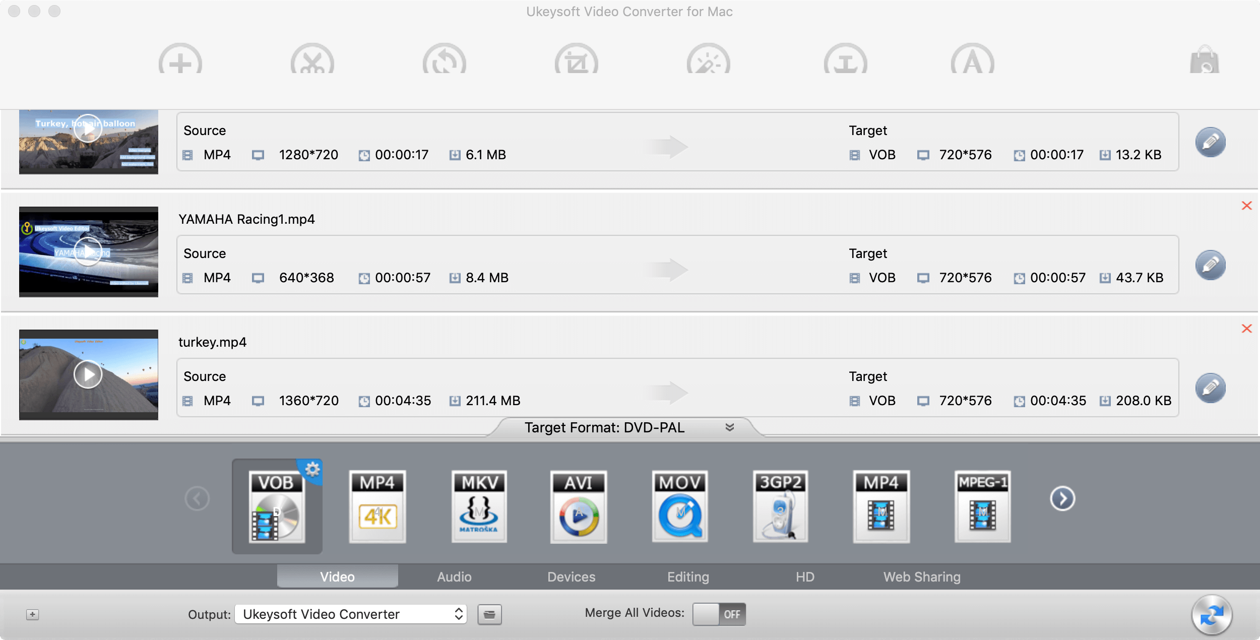 seleziona il formato di output