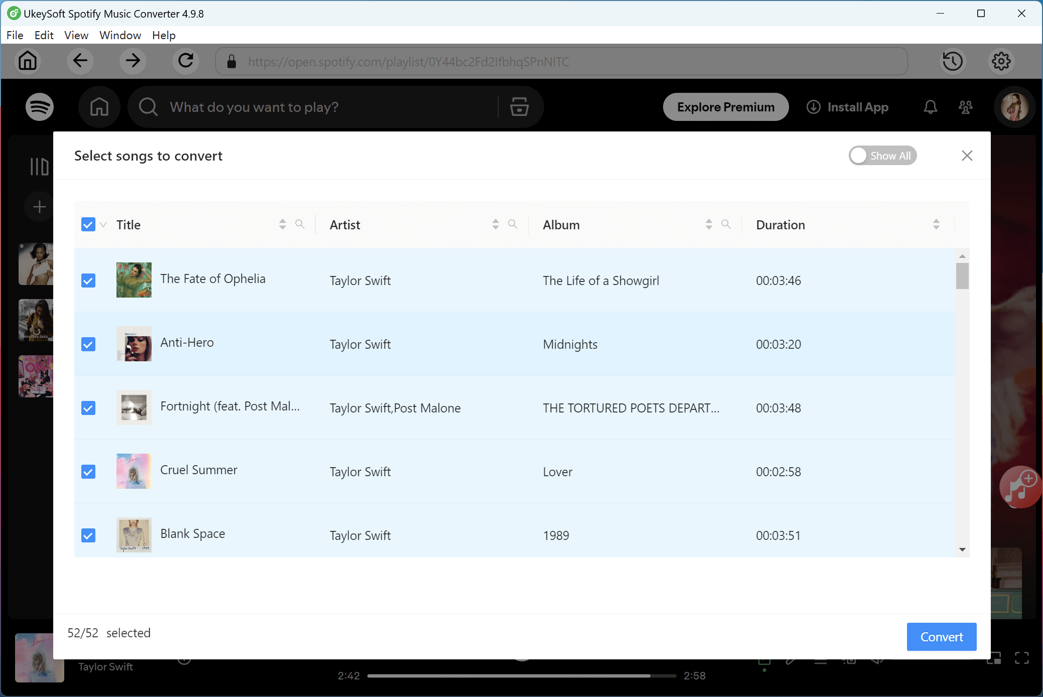 select Taylor Swift songs