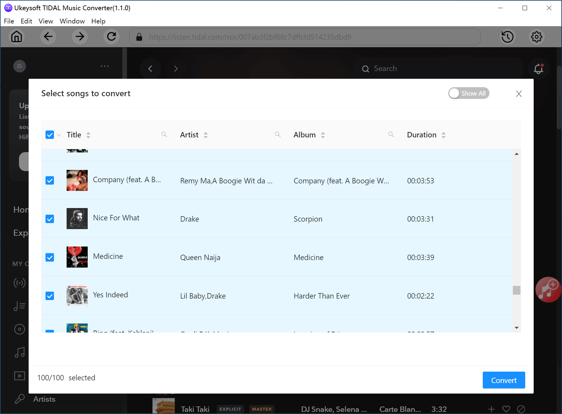 select tidal music convert