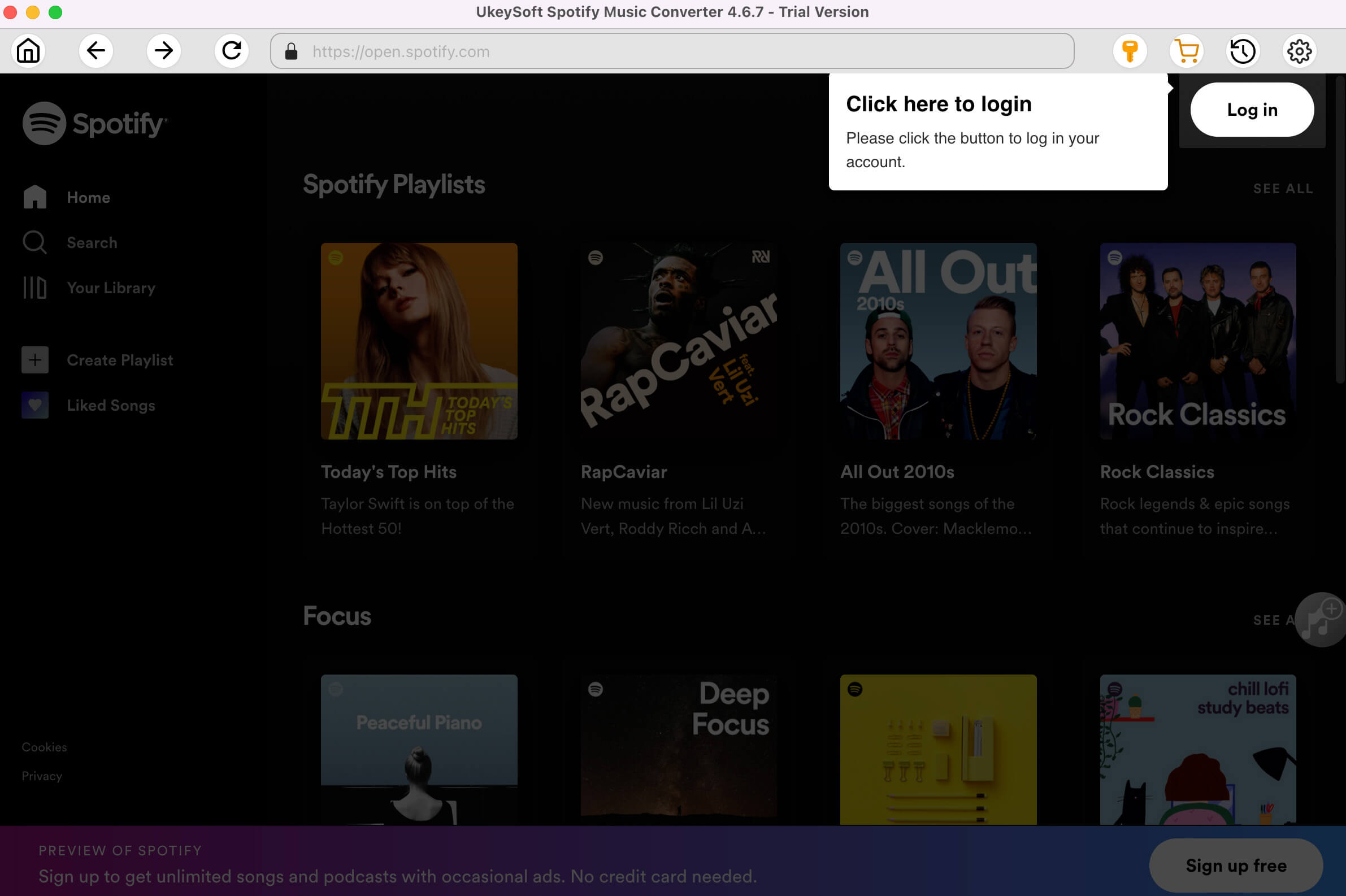Import Spotify Music to UkeySoft Spotify Converter
