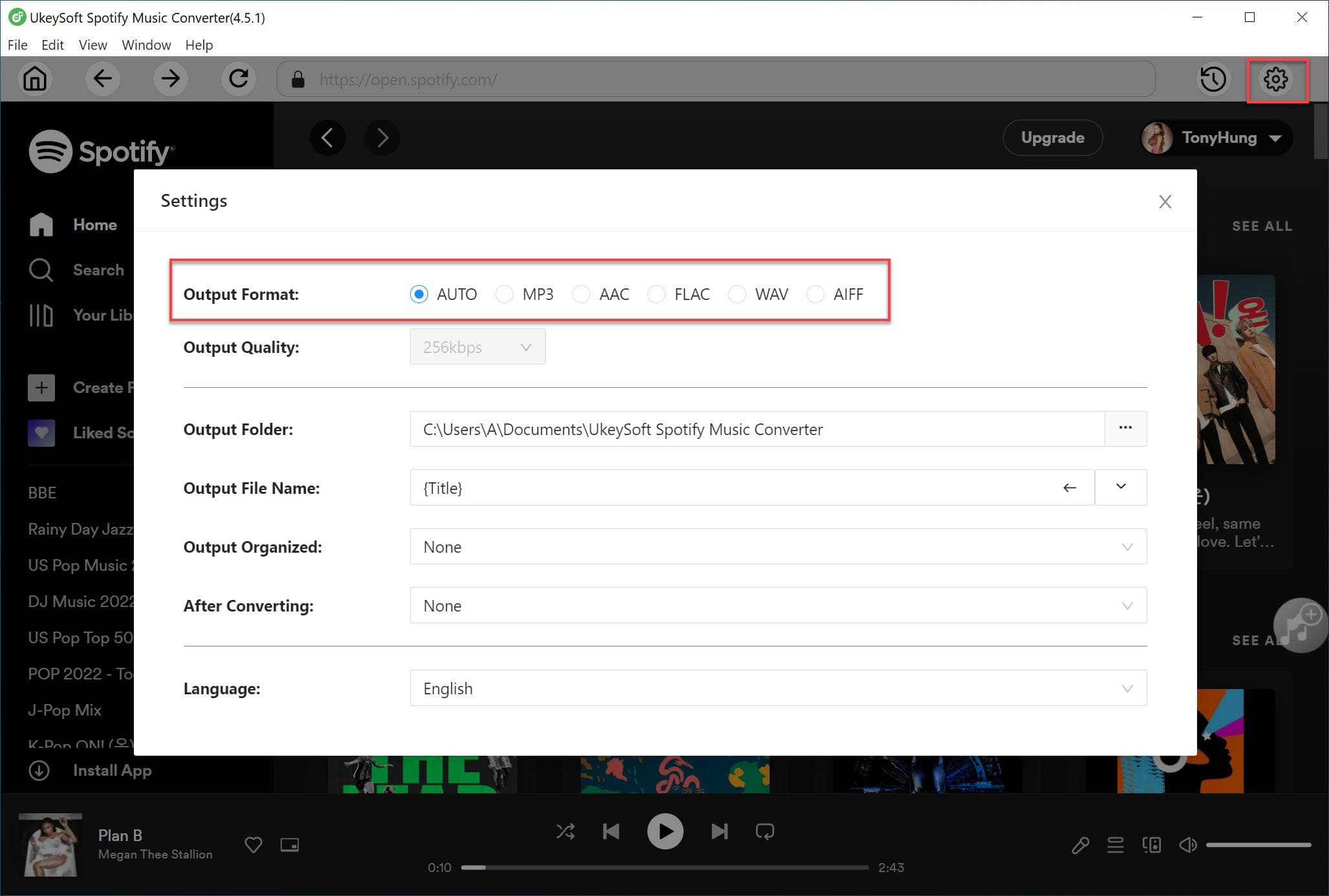 tetapkan format output