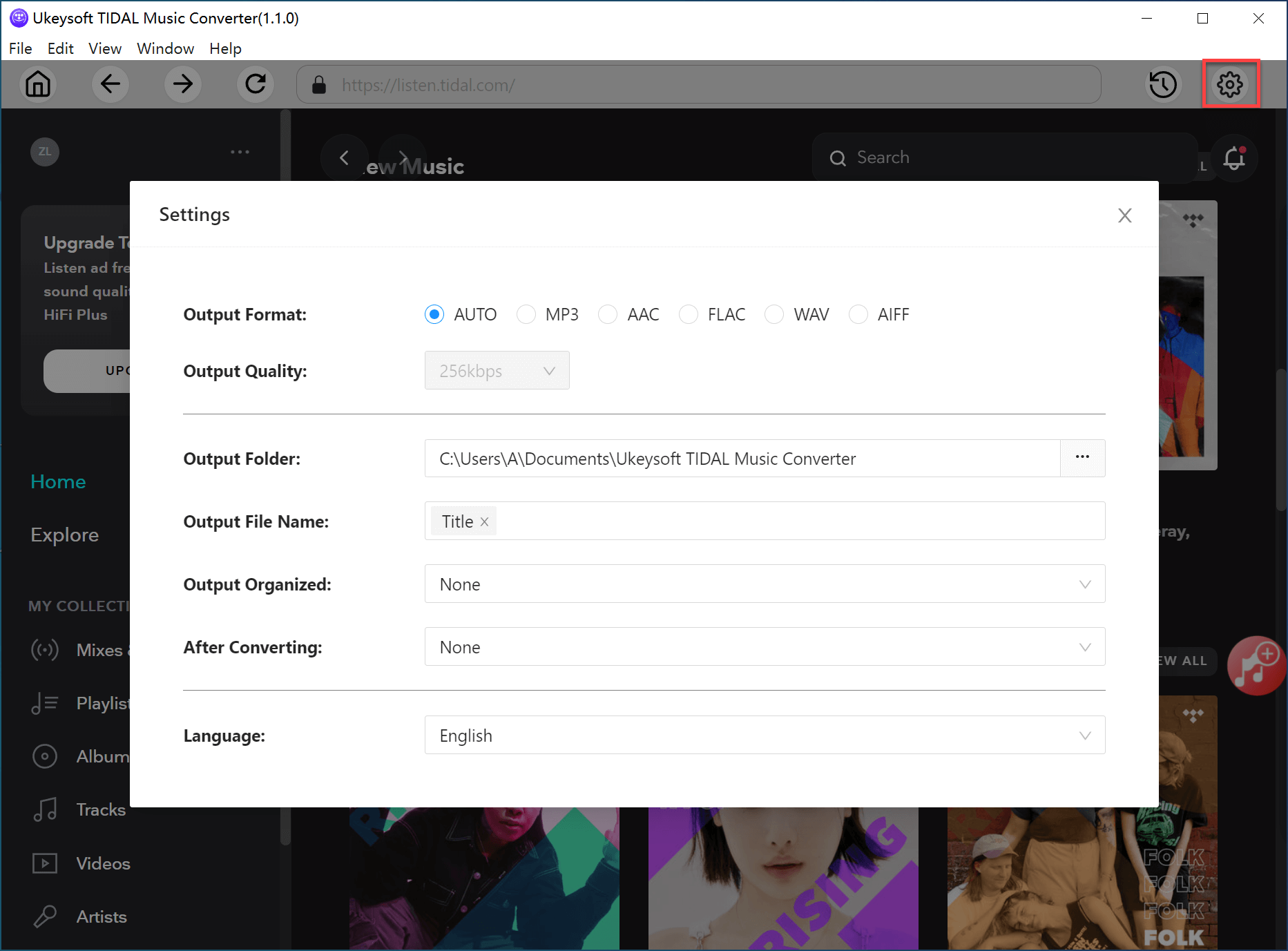 izlazni format pretvarača glazbe tidal music