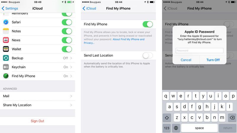 turn off find iphone