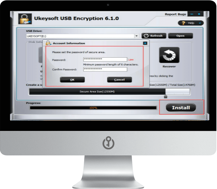 Avvia il passo di crittografia USB 3