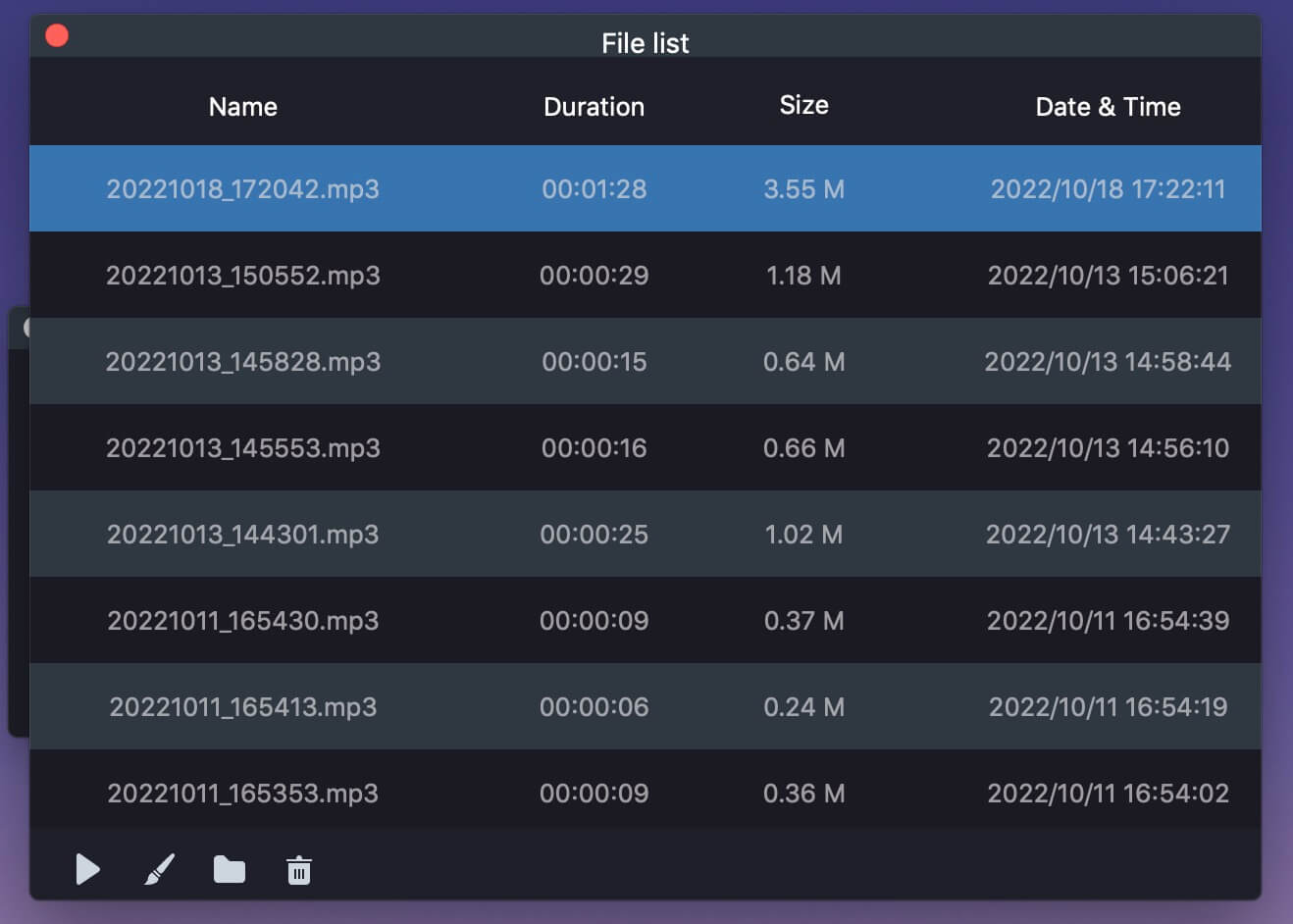 lista de historial registrado