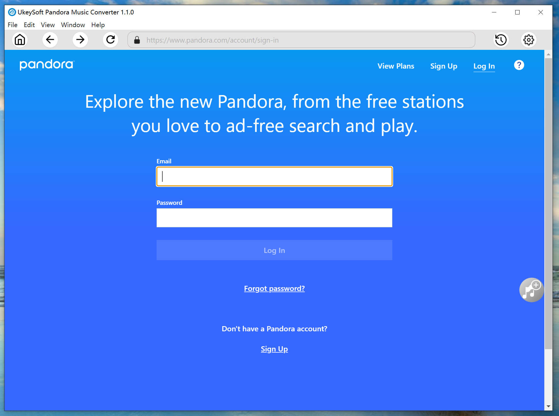Pandora-Konto anmelden