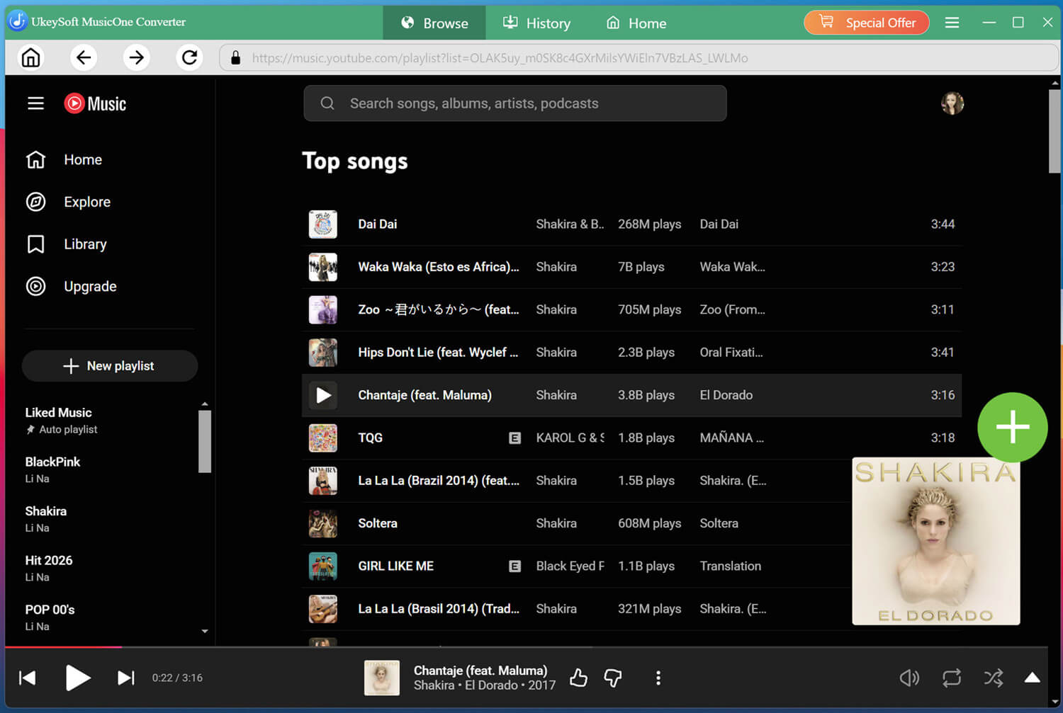 apri la playlist musicale di Shakira