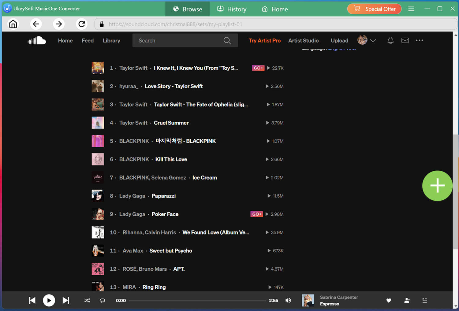 open soundcloud playlist