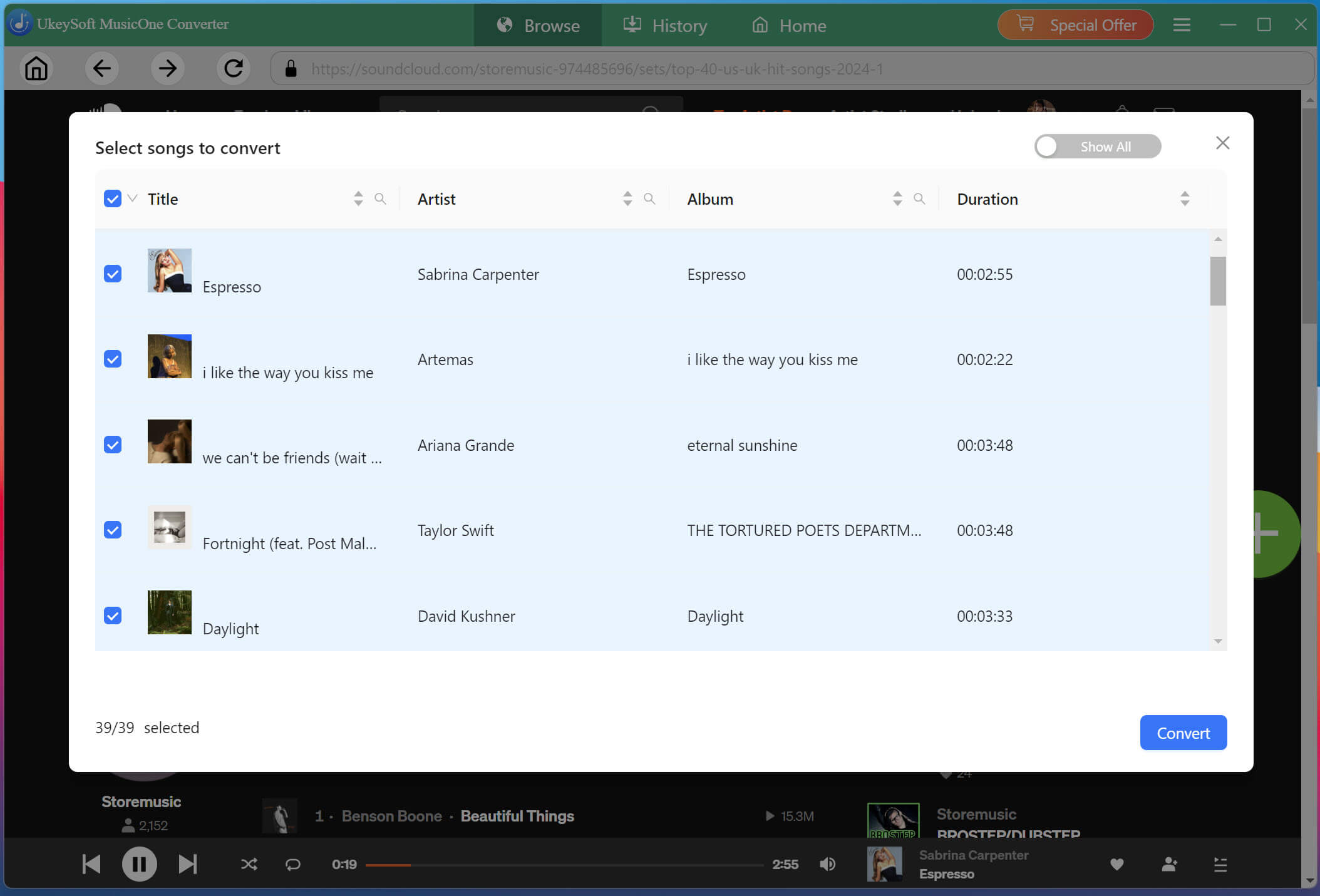 select soundcloud songs