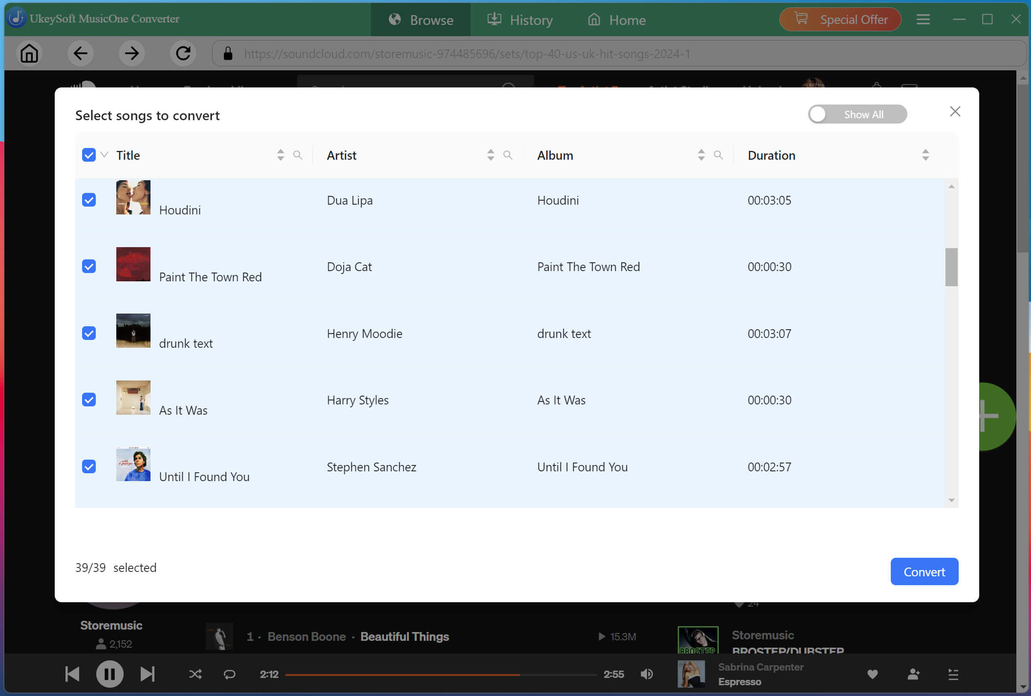 select soundcloud songs