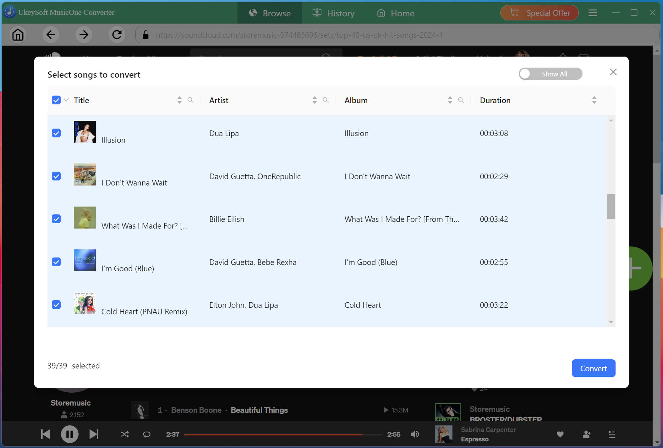 select soundcloud songs