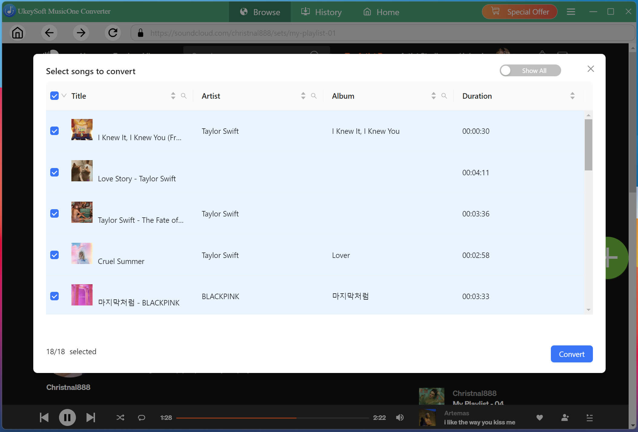 select soundcloud songs