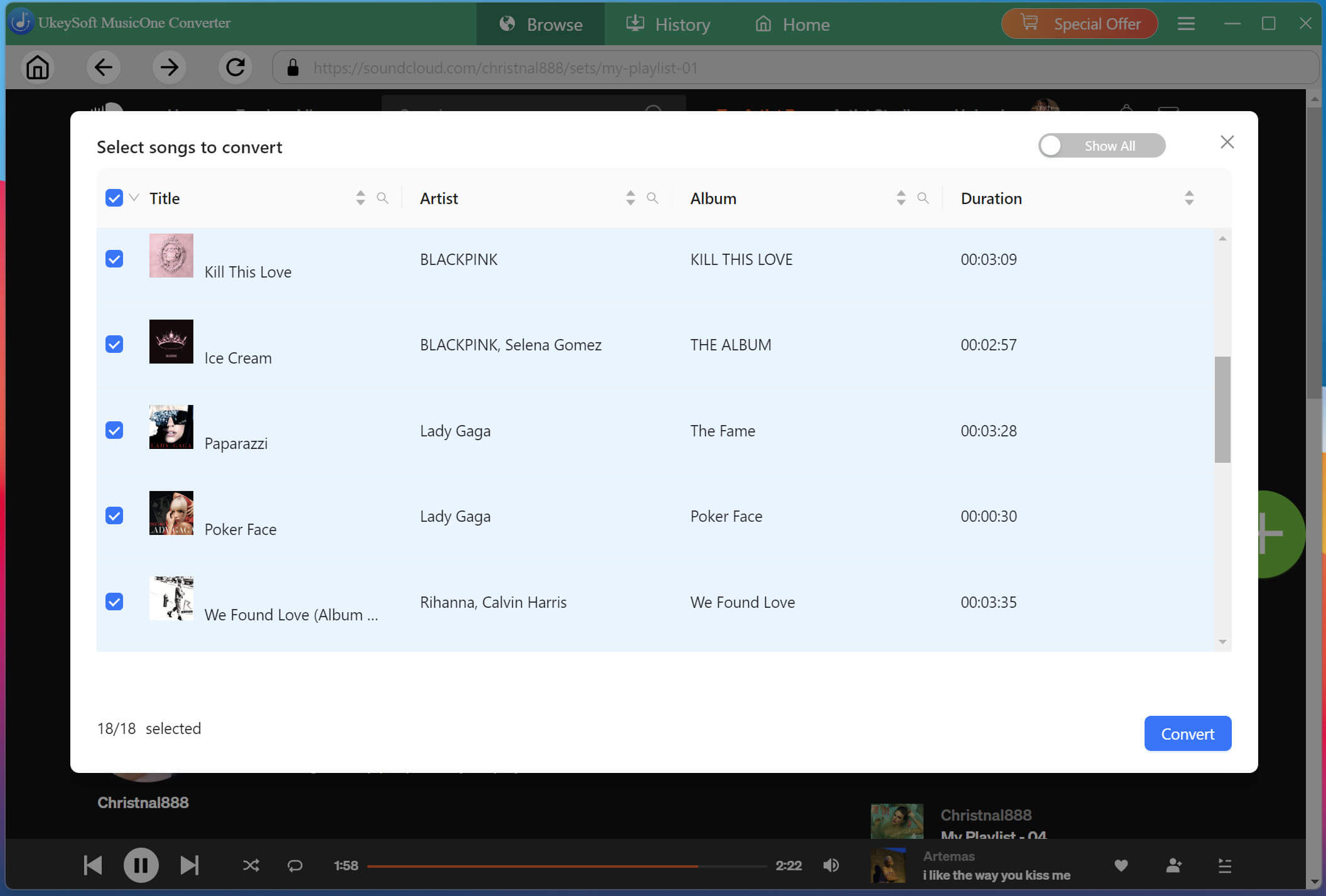 select soundcloud songs