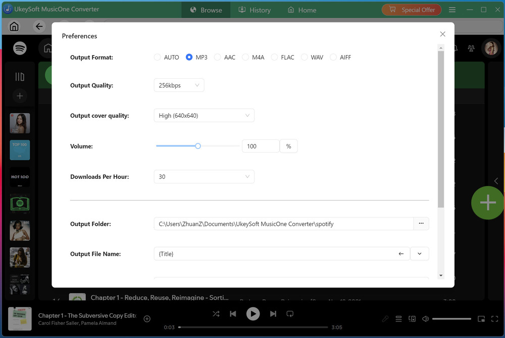 Choose MP3 output format