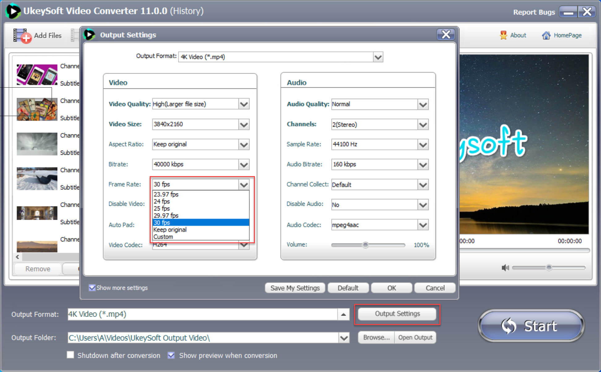 establecer la velocidad de fotogramas