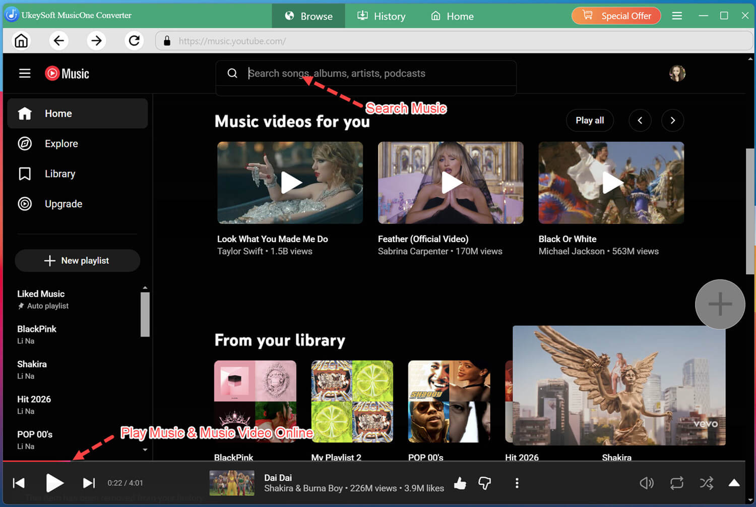 search play youtube music