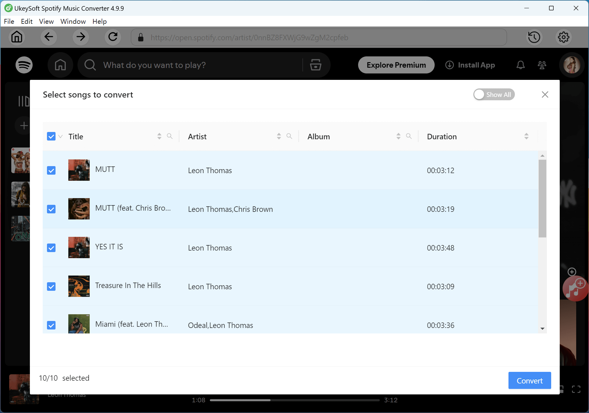 select songs in album Mutt