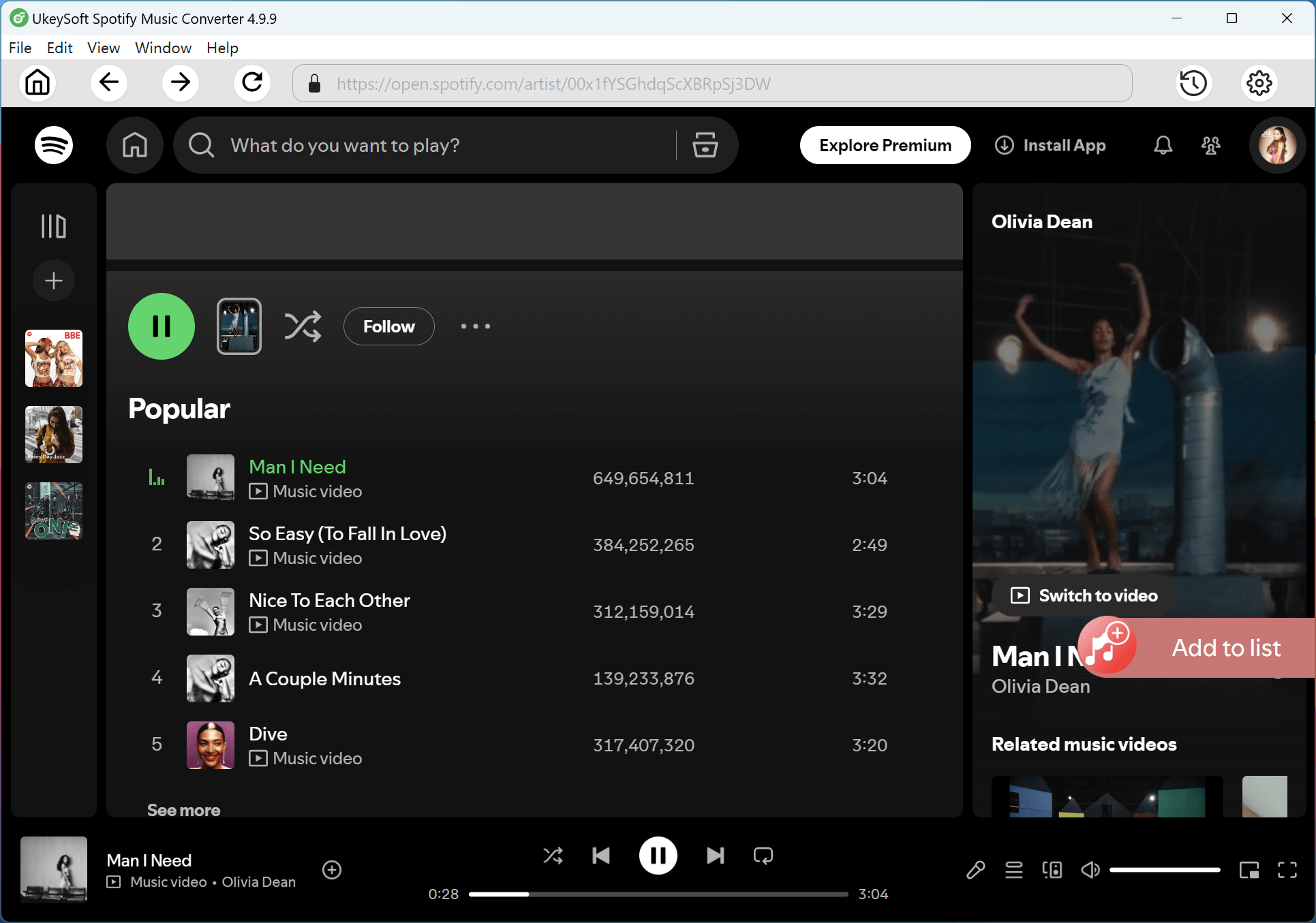 add olivia dean songs