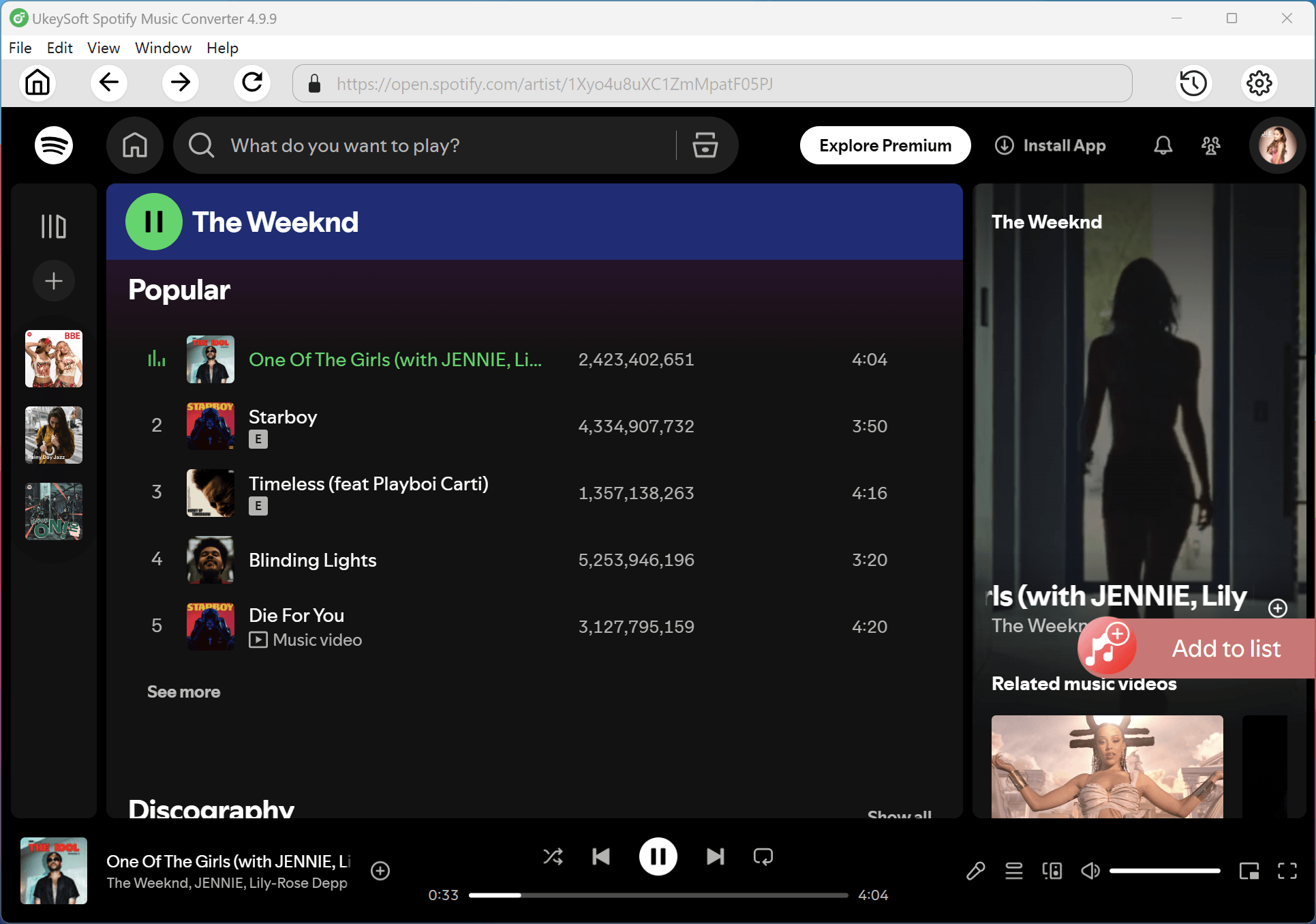 add weeknd's songs