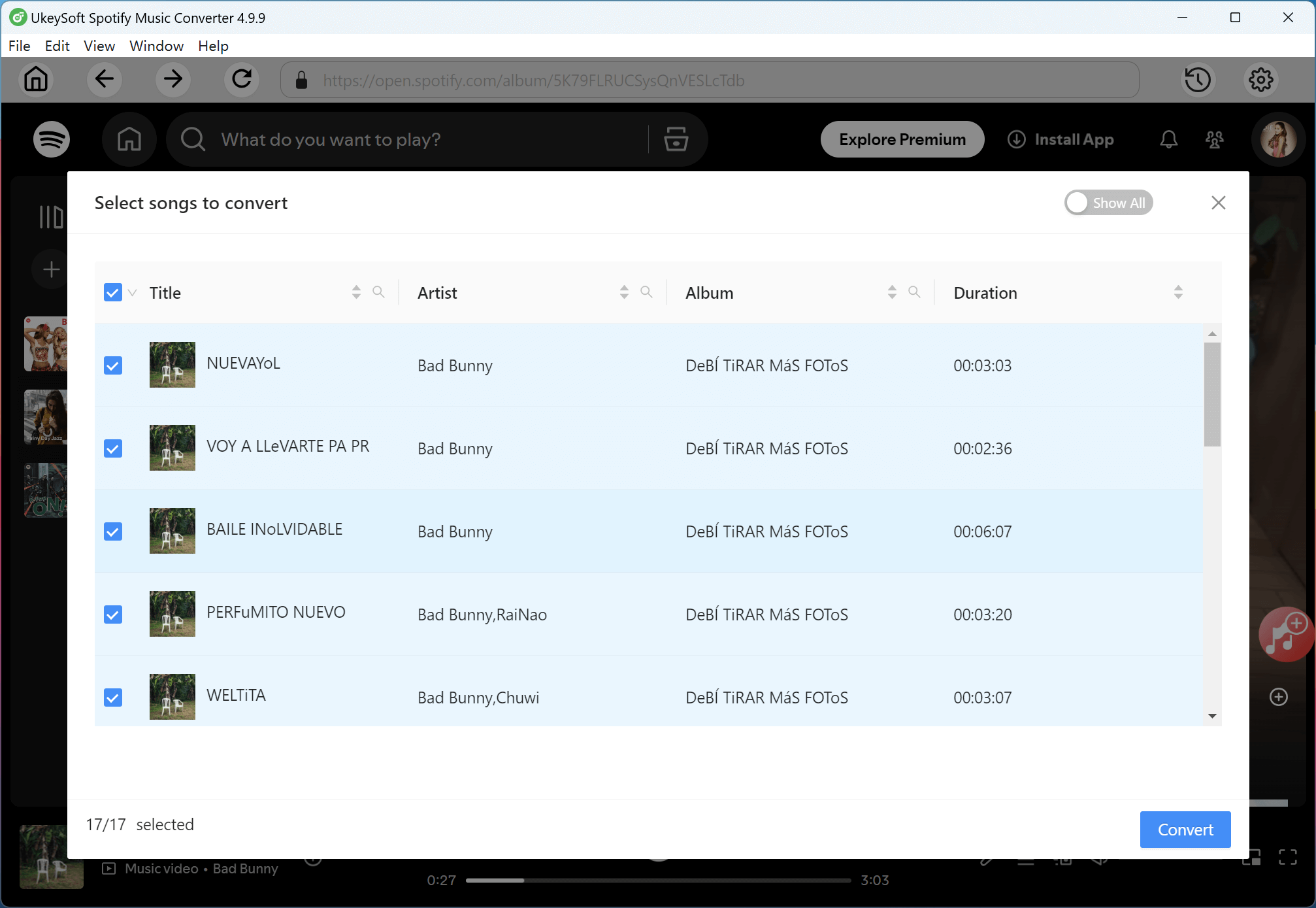 select Bad Bunny songs
