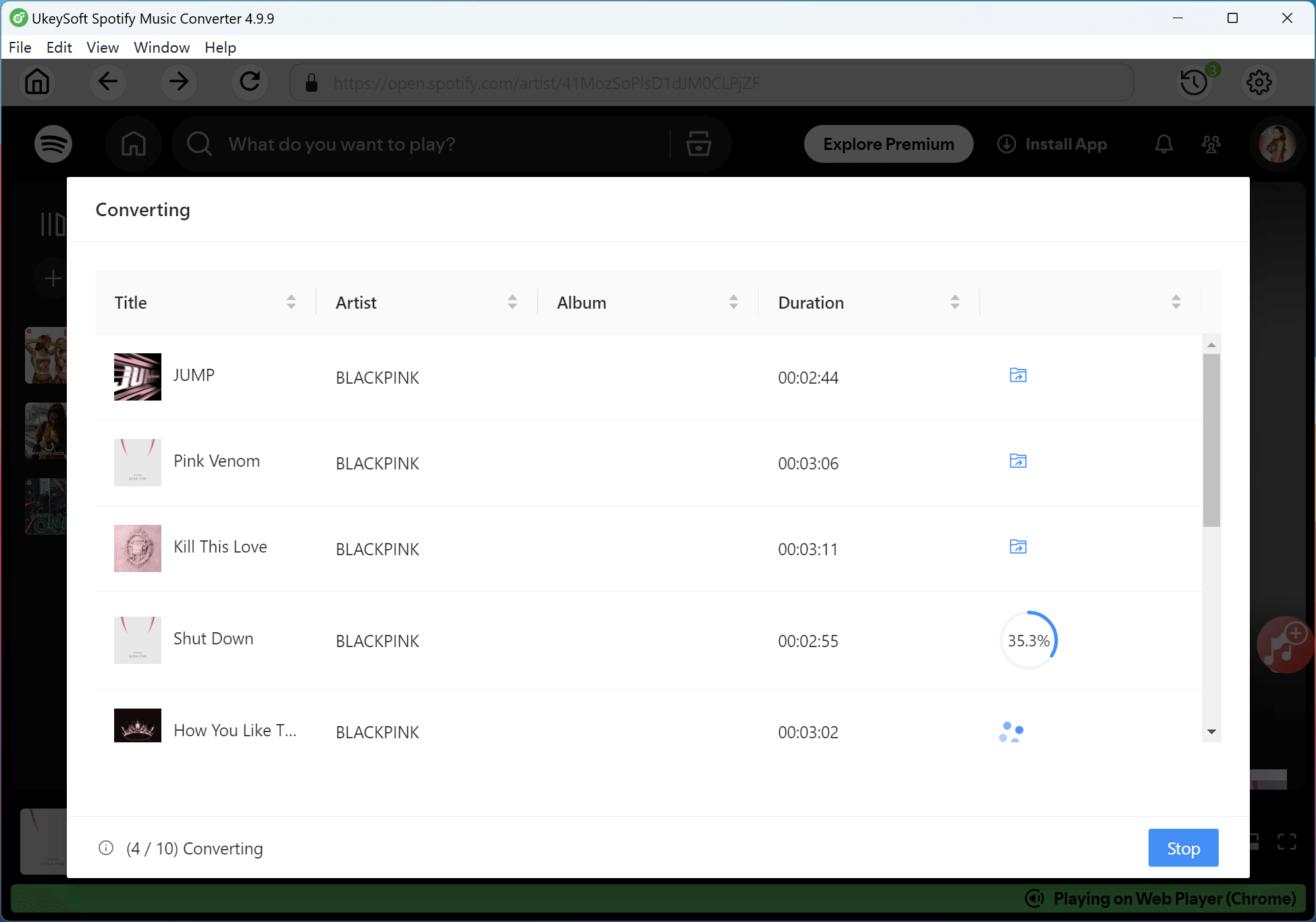 start to convert BLACKPINK songs to MP3 to mp3