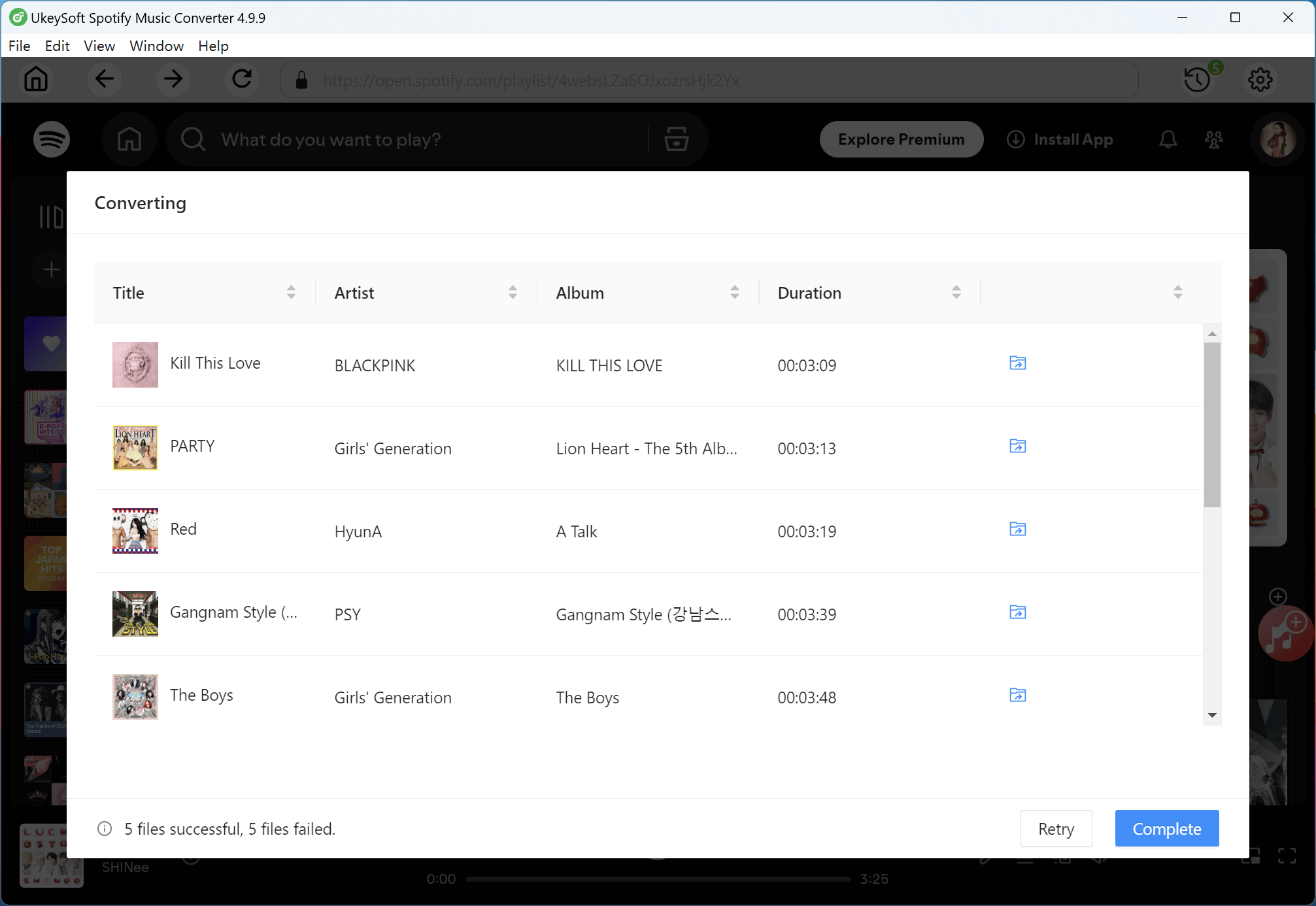 download K-pop music to mp3 completed