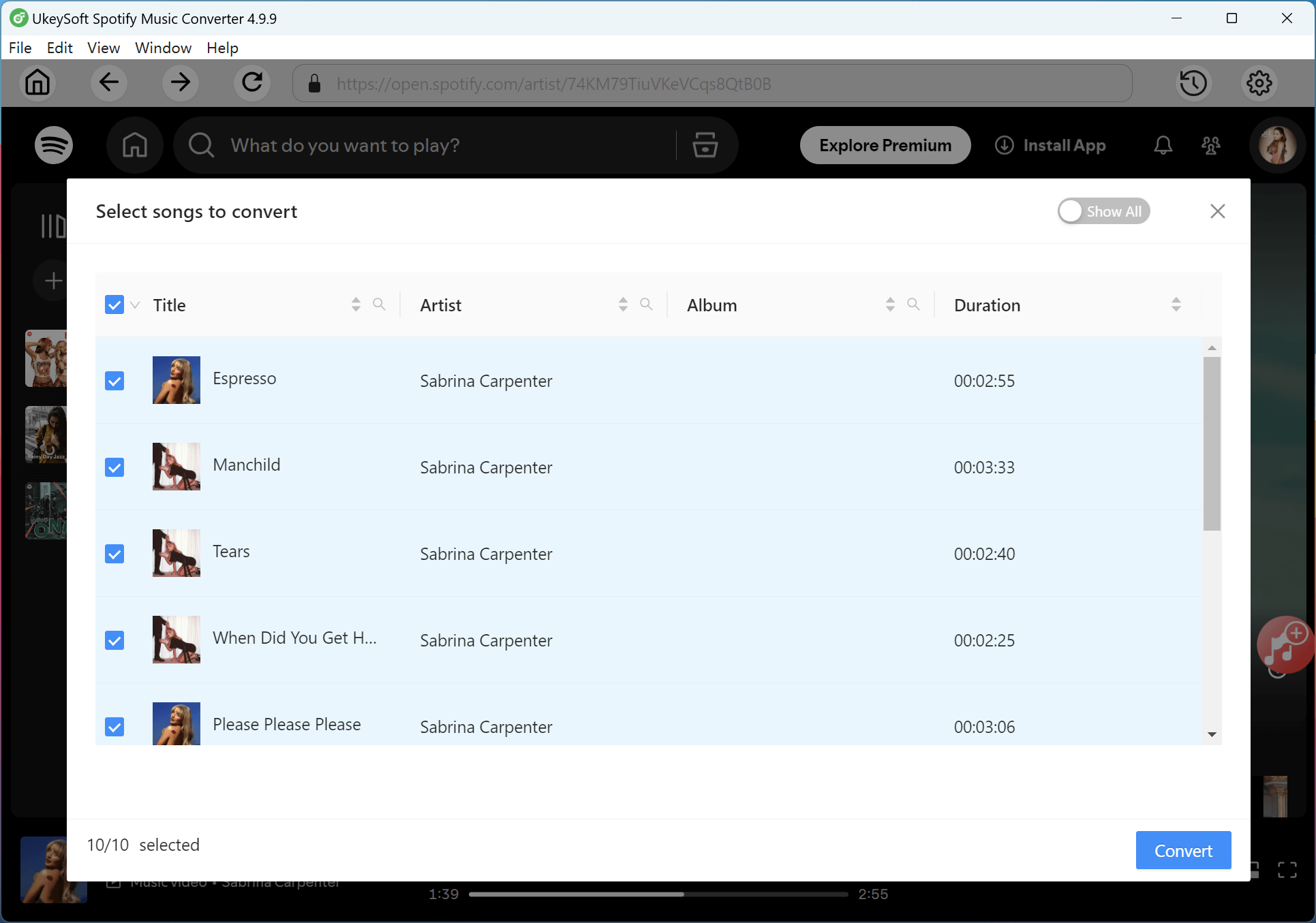 select songs in album 