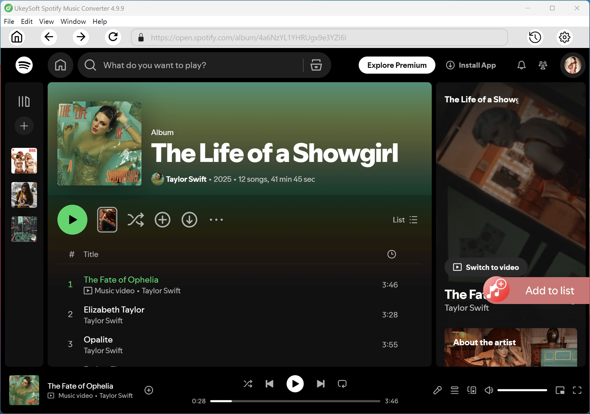 add The Life of a Showgirl album